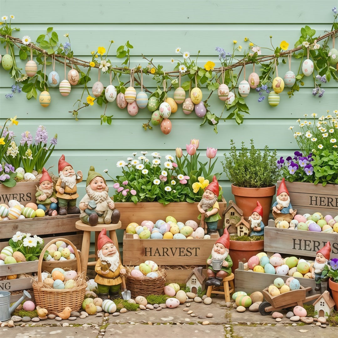 Oster-Frühlings-Hintergrund Gartenzwerge Bemalte Eier Kisten Hintergründe für Osterbilder CSH63-25