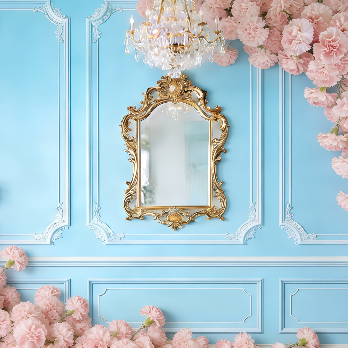 Nelken-Muttertags-Hintergrund, blaue Wand, rosa Blume, Muttertags-Hintergrund CSH63-53