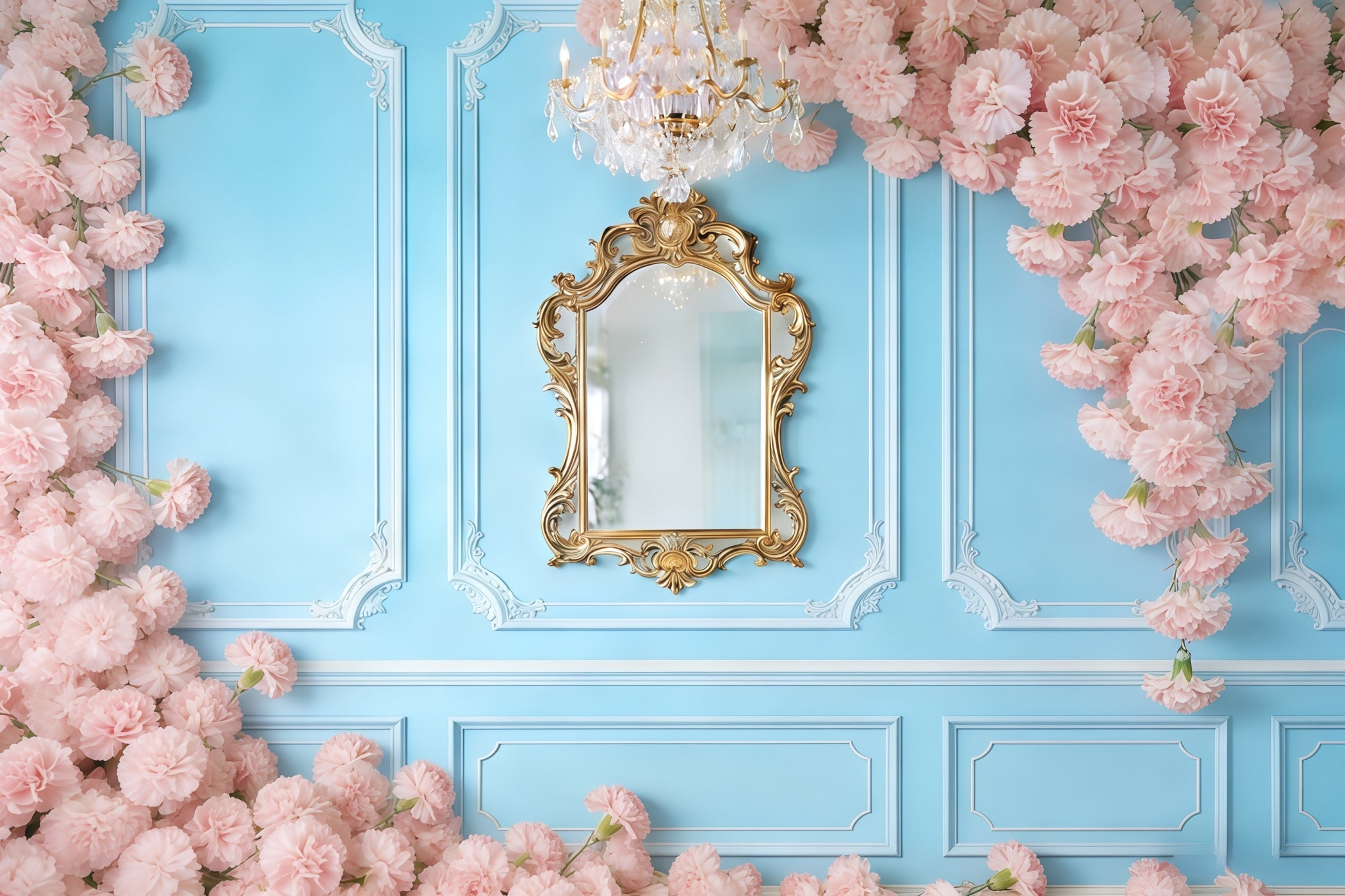 Nelken-Muttertags-Hintergrund, blaue Wand, rosa Blume, Muttertags-Hintergrund CSH63-53