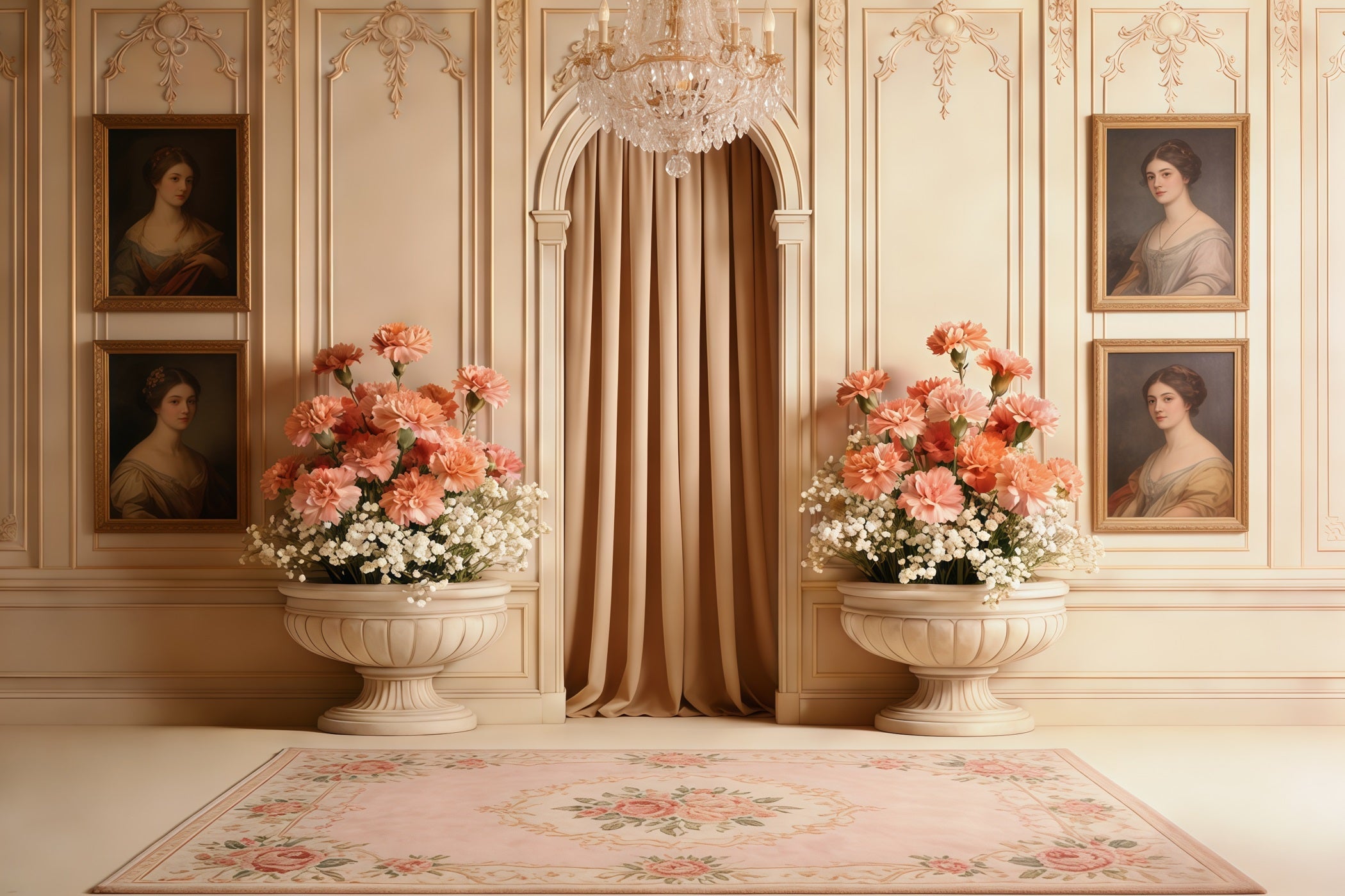 Nelken-Hintergrund zum Muttertag, Vintage-Creme, floraler Salon-Hintergrund zum Muttertag CSH63-54