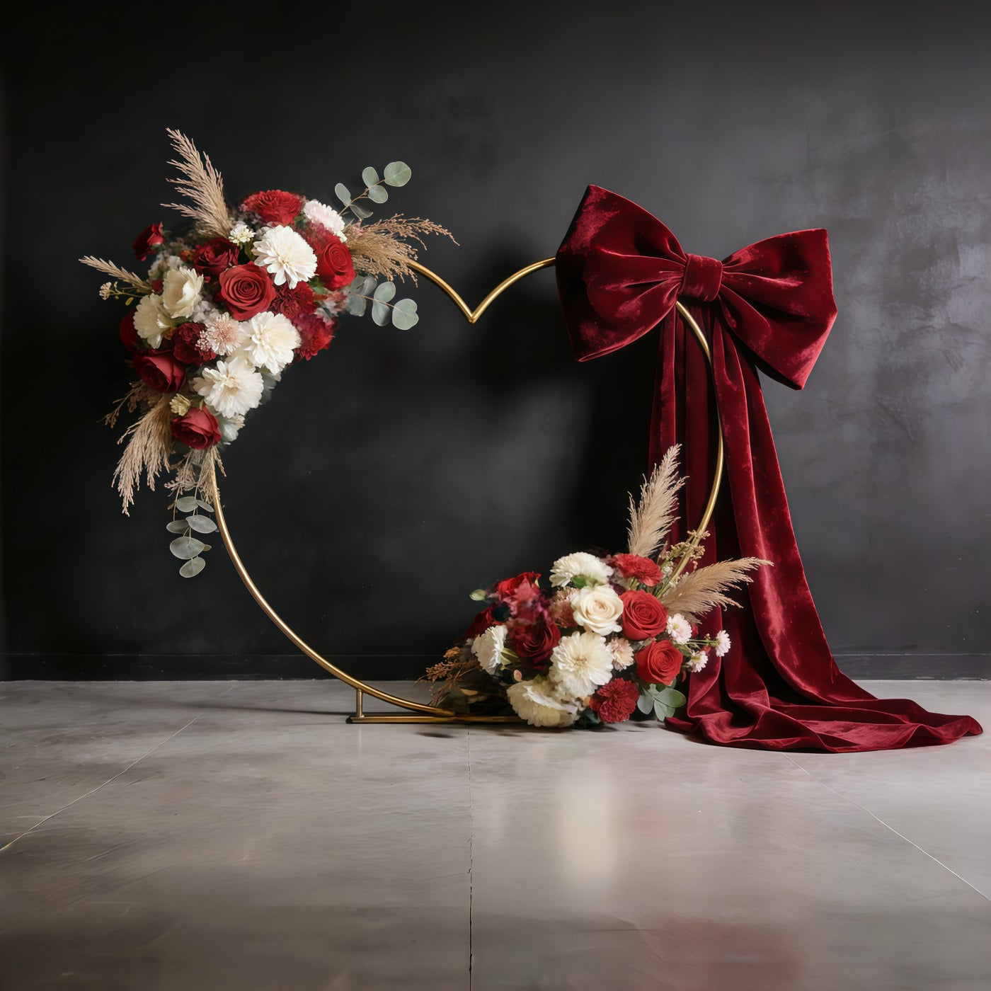 Blumenkranz-Hintergrund zum Muttertag, burgunderroter Samt, Herzblüte, Muttertags-Hintergrund CSH63-60