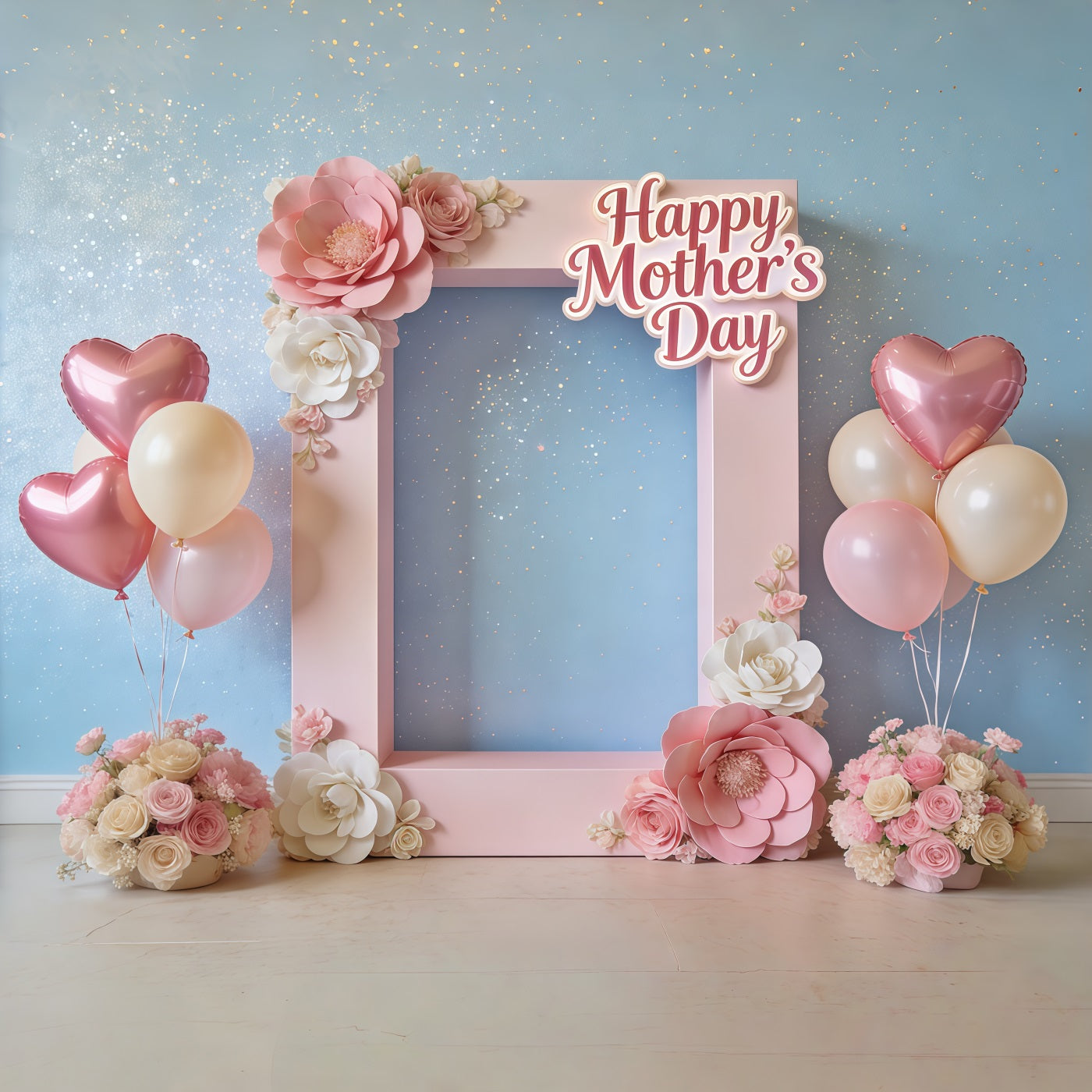 Mutter's Day Lettering Backdrop Pink Floral Balloon Frame Mother's Day Photo Backdrop CSH63-63