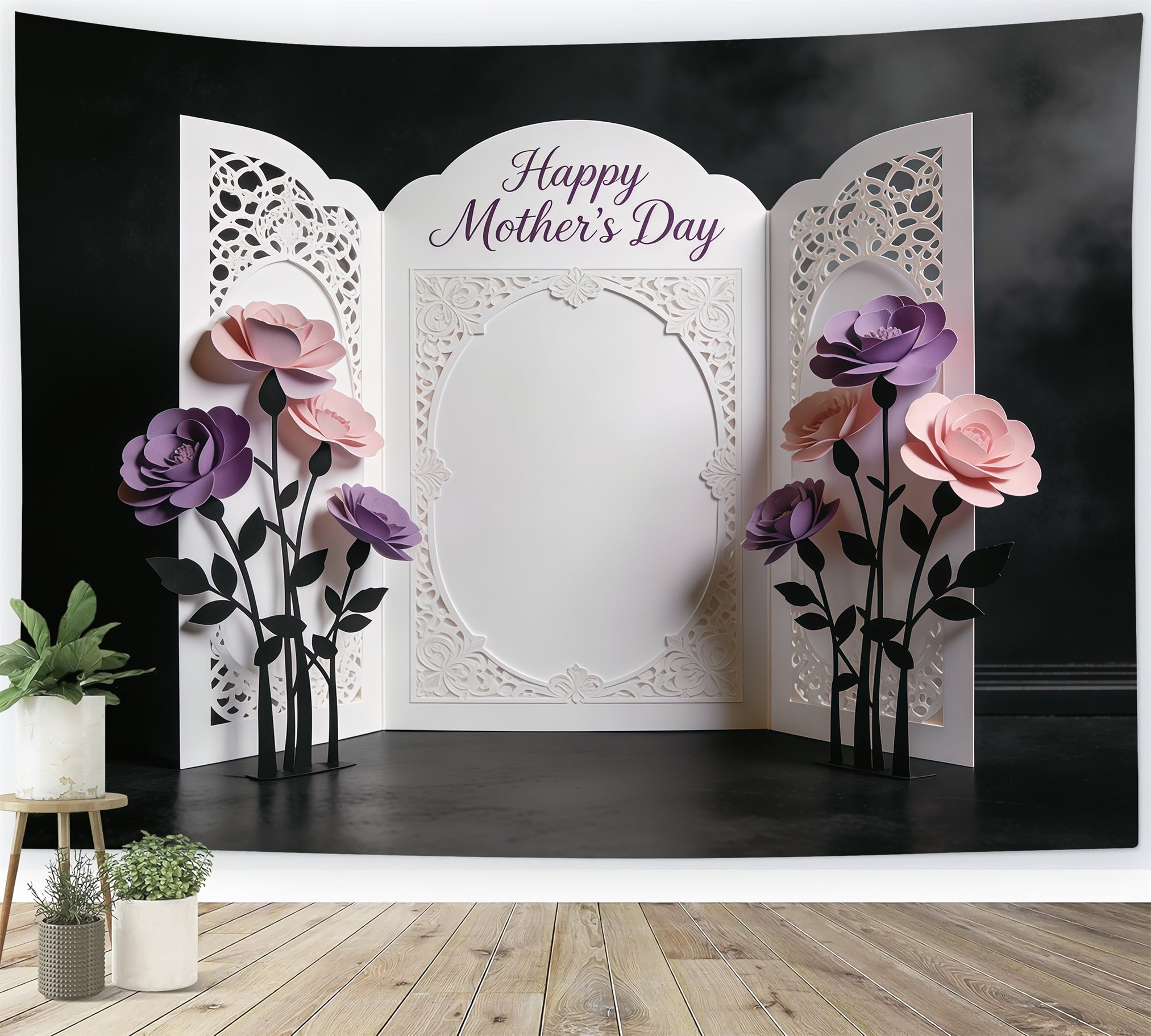 Muttertags-Schriftzug-Hintergrund, Lavendel-Papierblüten-Panel, Muttertags-Fotohintergrund CSH63-67