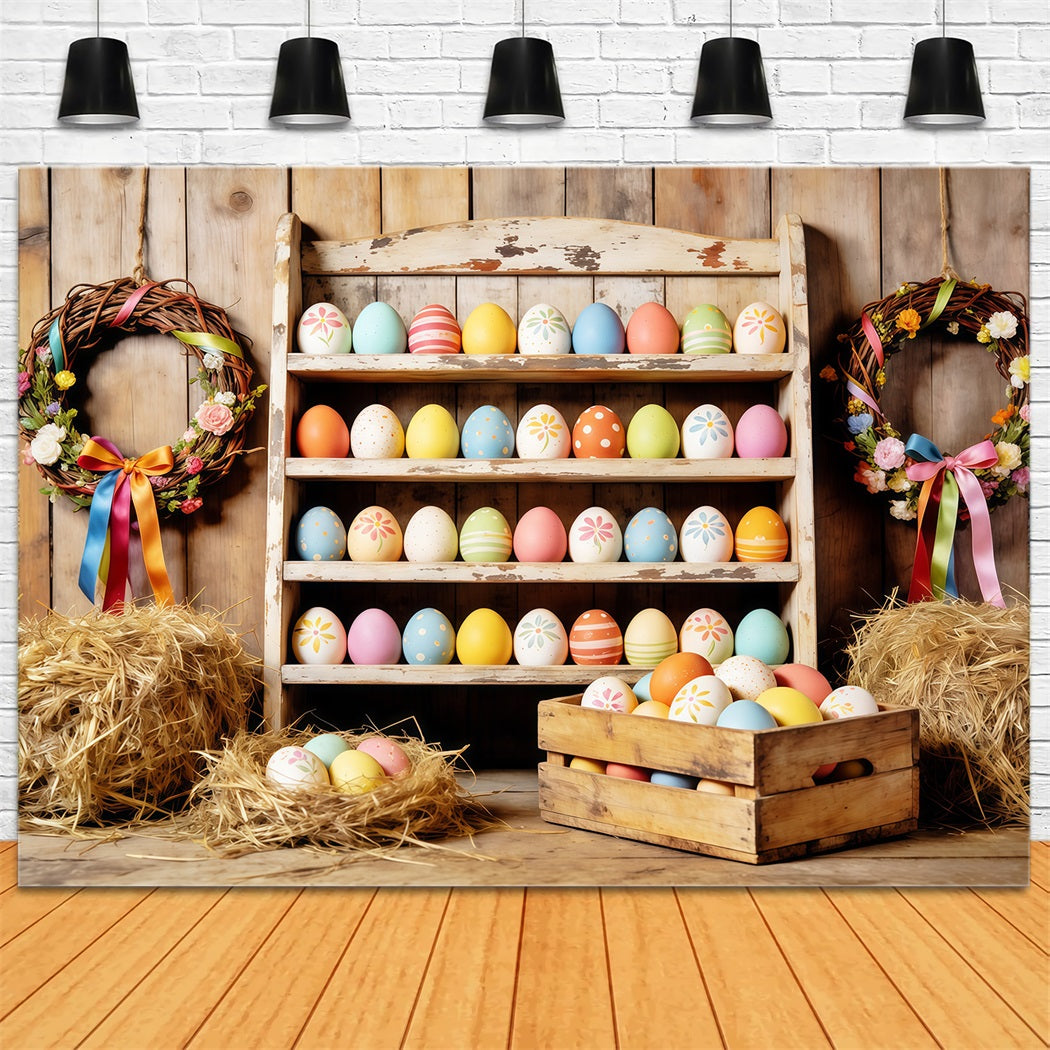 Oster-Scheune-Hintergrund Bauernhaus Bunte Eier Heu Oster-Hintergründe für die Fotografie CSH63-7