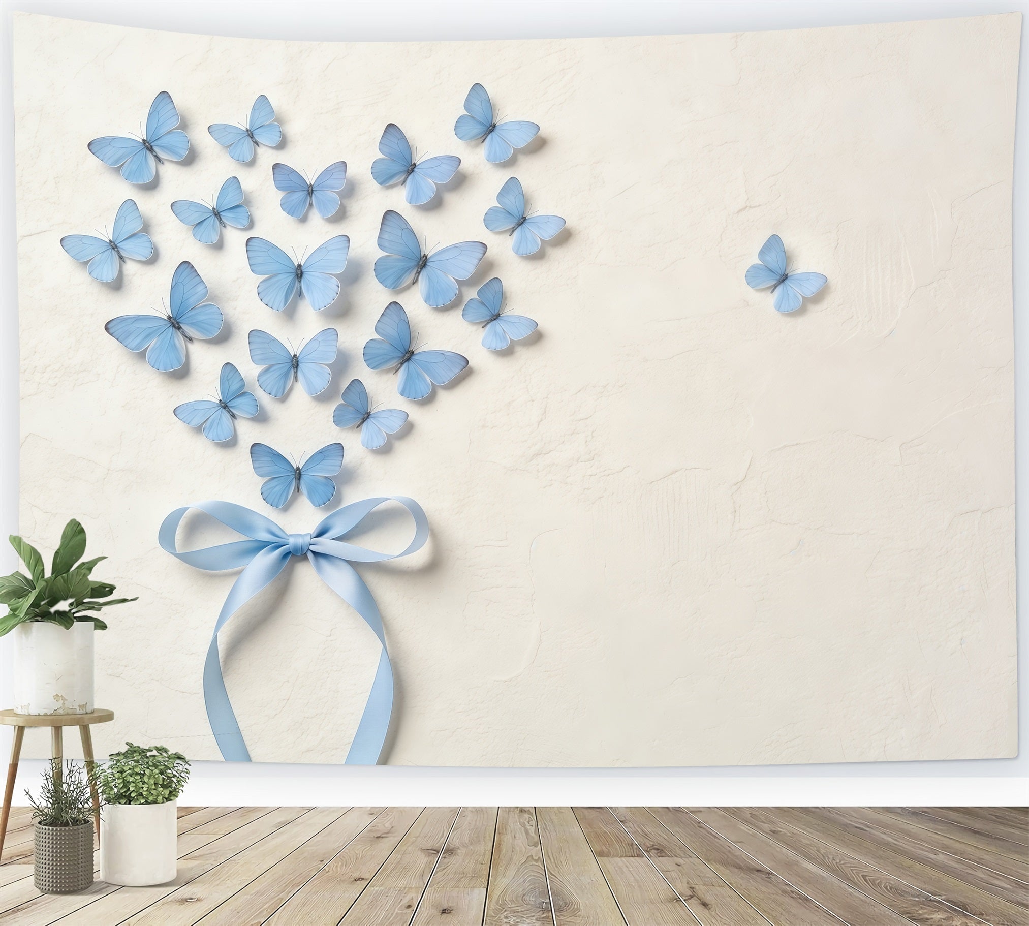 Muttertags-Hintergrund mit Schleife, blauem Schmetterling und Herzstruktur CSH63-73