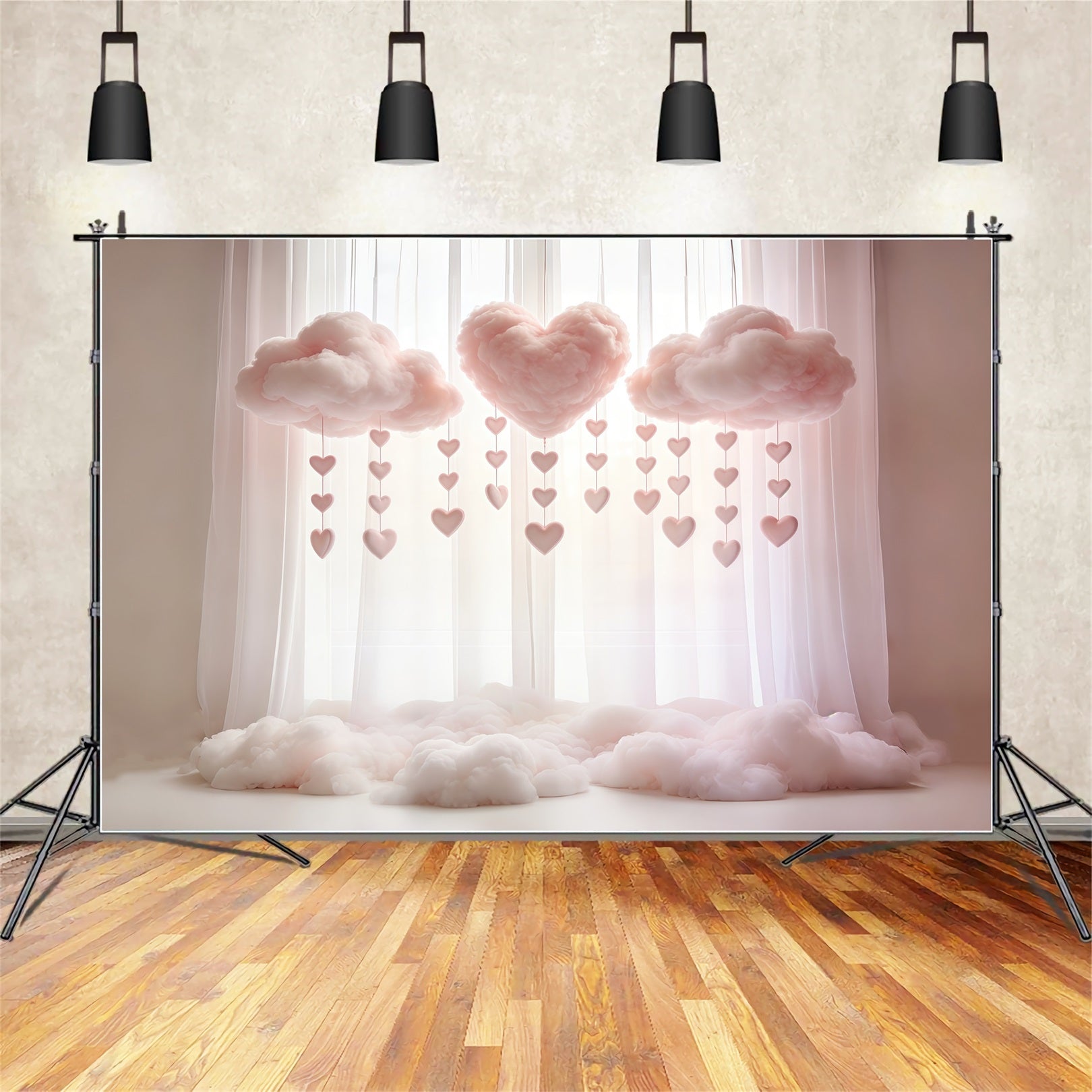 Herzwolken, verträumte rosa Wolken, Vorhang, alles Gute zum Muttertag, Hintergrund CSH63-86