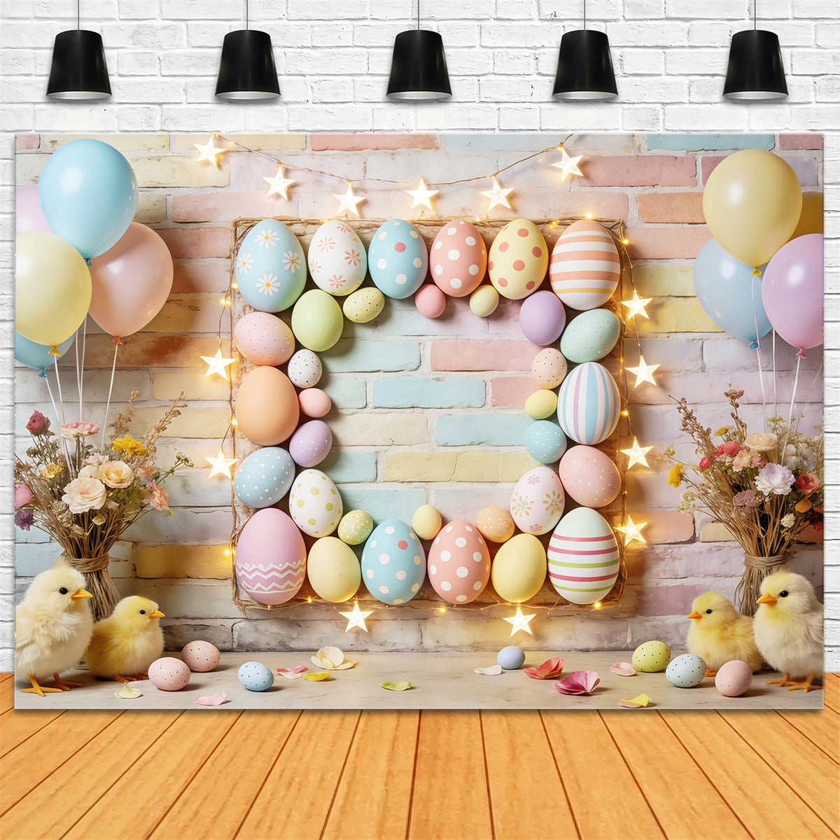Oster-Pastellballons-Hintergrund Eierrahmen Sternlichter Küken Oster-Bildhintergründe CSH63-9