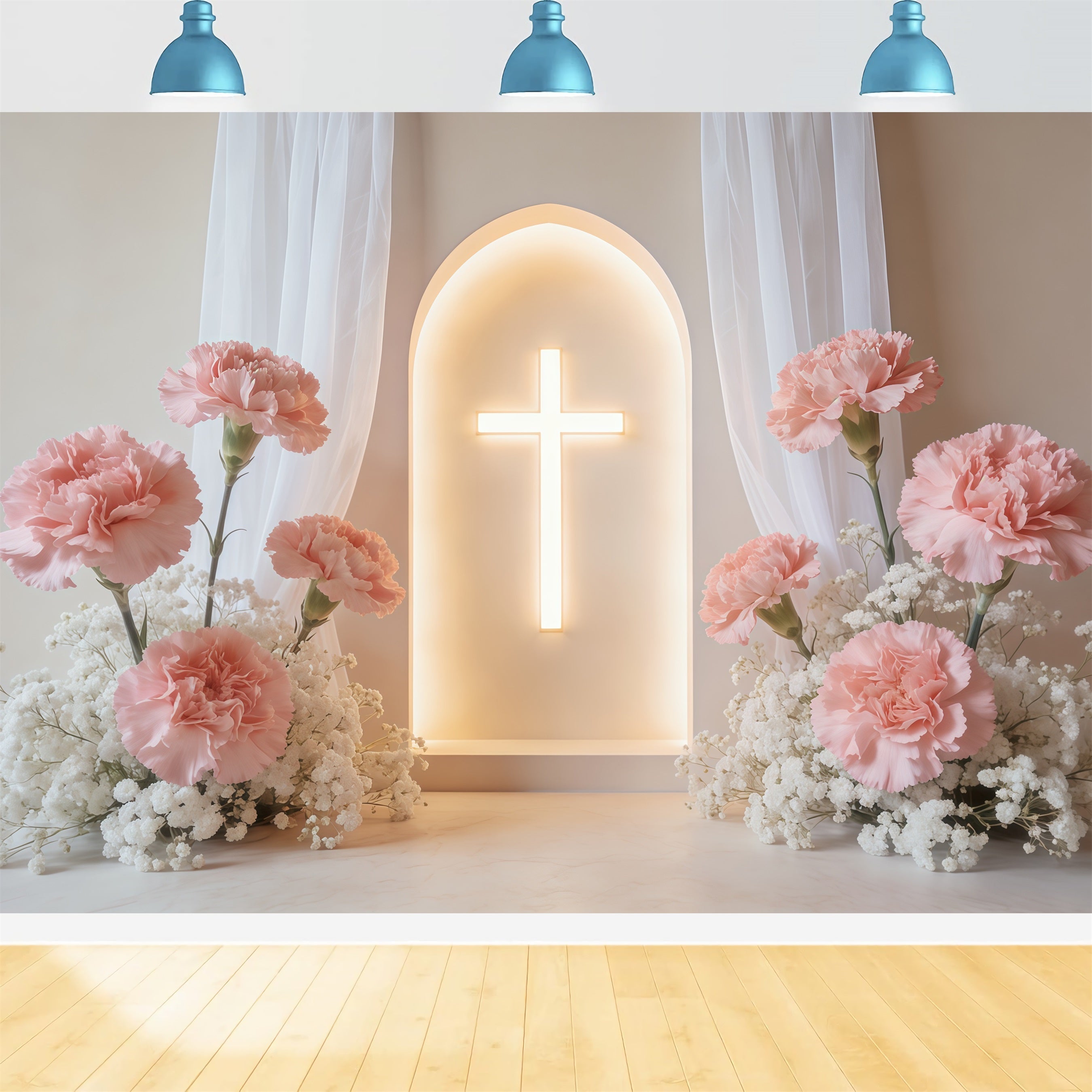 Hintergrundkulisse zum Muttertag für die Kirche: Leuchtender Nelkenkreuzbogen CSH63-93