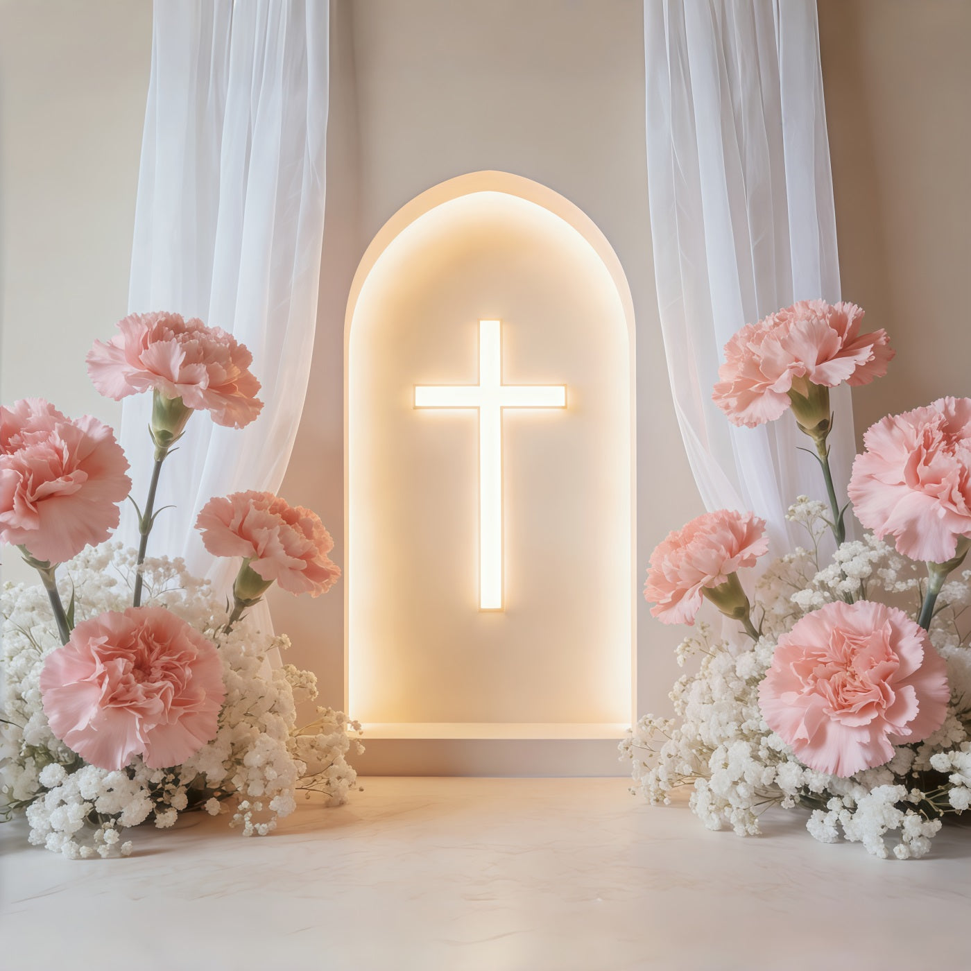 Hintergrundkulisse zum Muttertag für die Kirche: Leuchtender Nelkenkreuzbogen CSH63-93