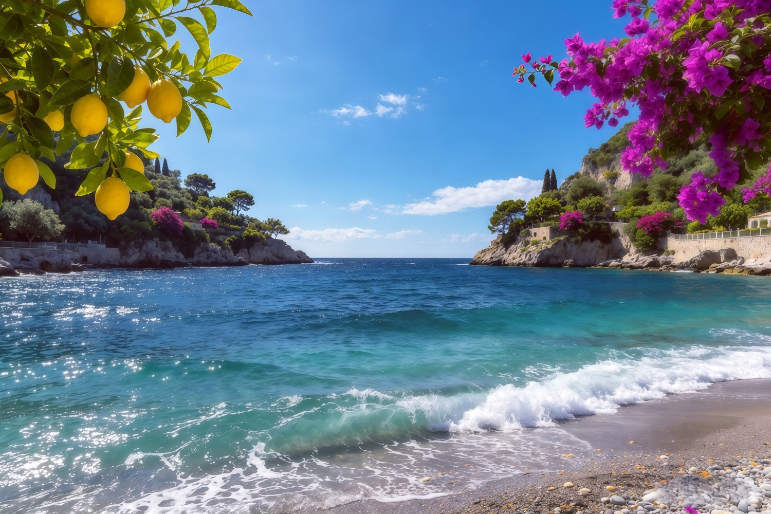 Amalfi-Küste, Zitronenblüte, Küstenblaue Bucht, Sommerfotohintergrund CSH64-80
