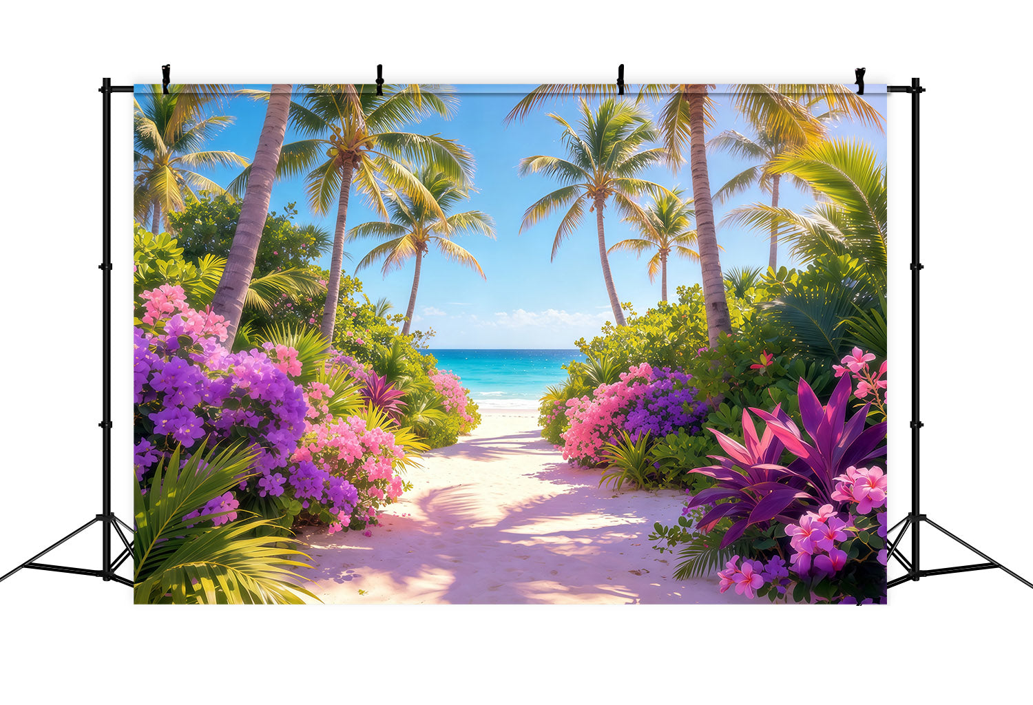 Strandkulisse, tropische Blüten, Palmen, Meeresweg, Sommerkulisse CSH64-88