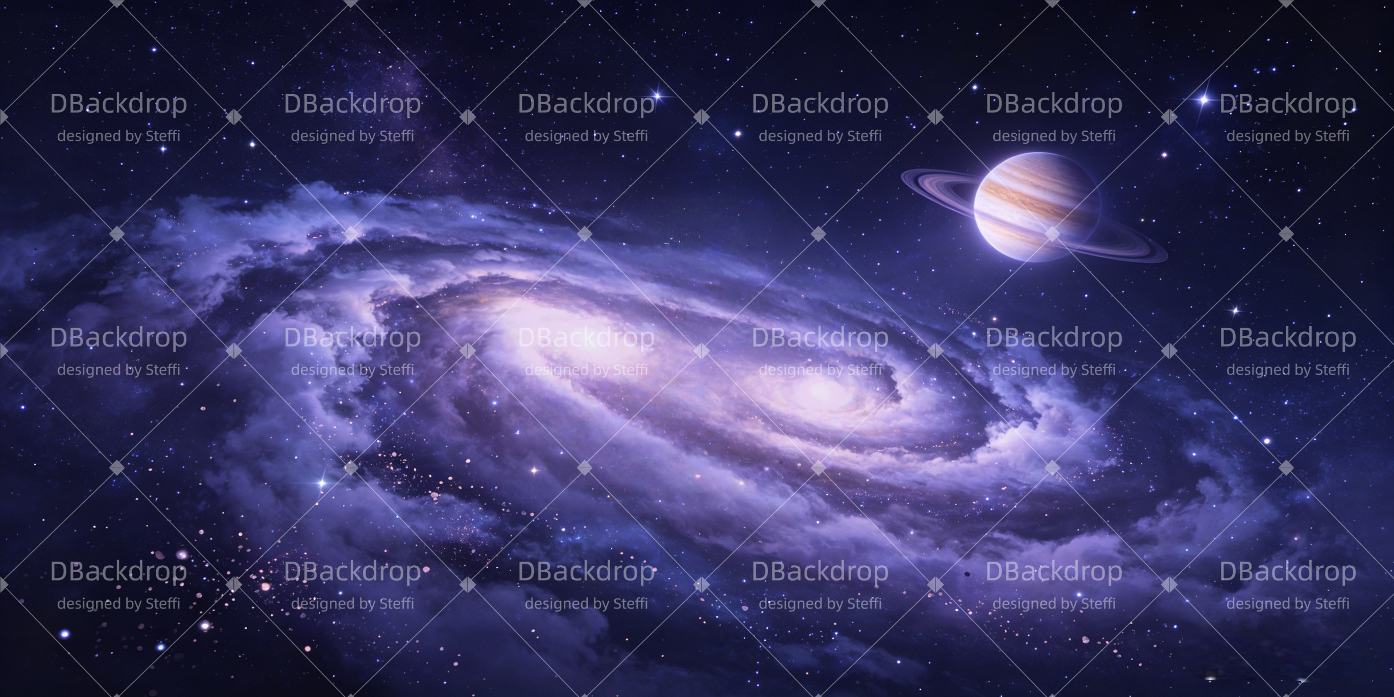 Weltraum Kulisse Spiralgalaxie mit Sternenhimmel und Saturn VBS Hintergrund CSH64-T8