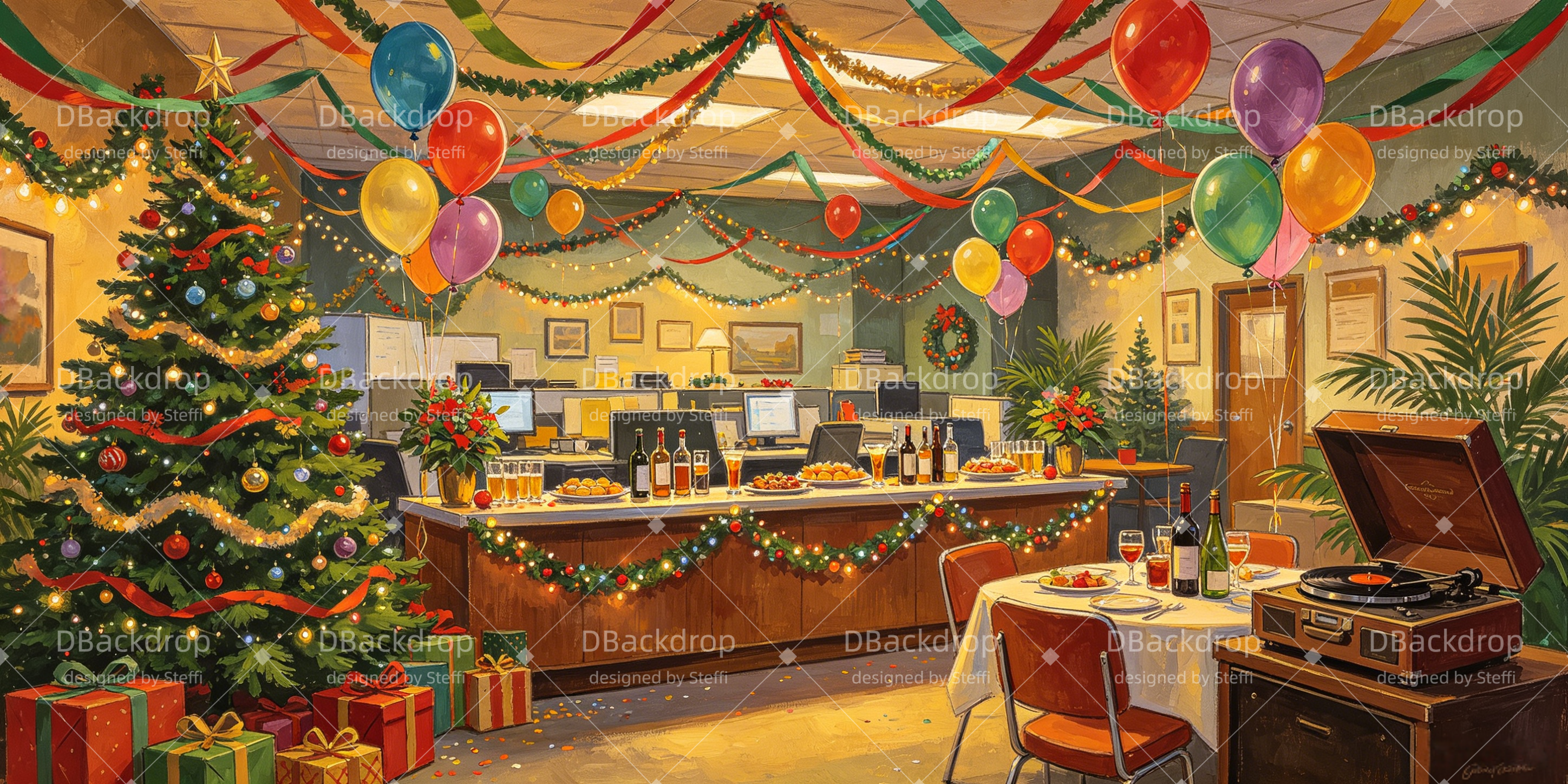 Weihnachts Bühnenhintergrund Büro Weihnachtsfeier Theaterkulisse CSH66-T16