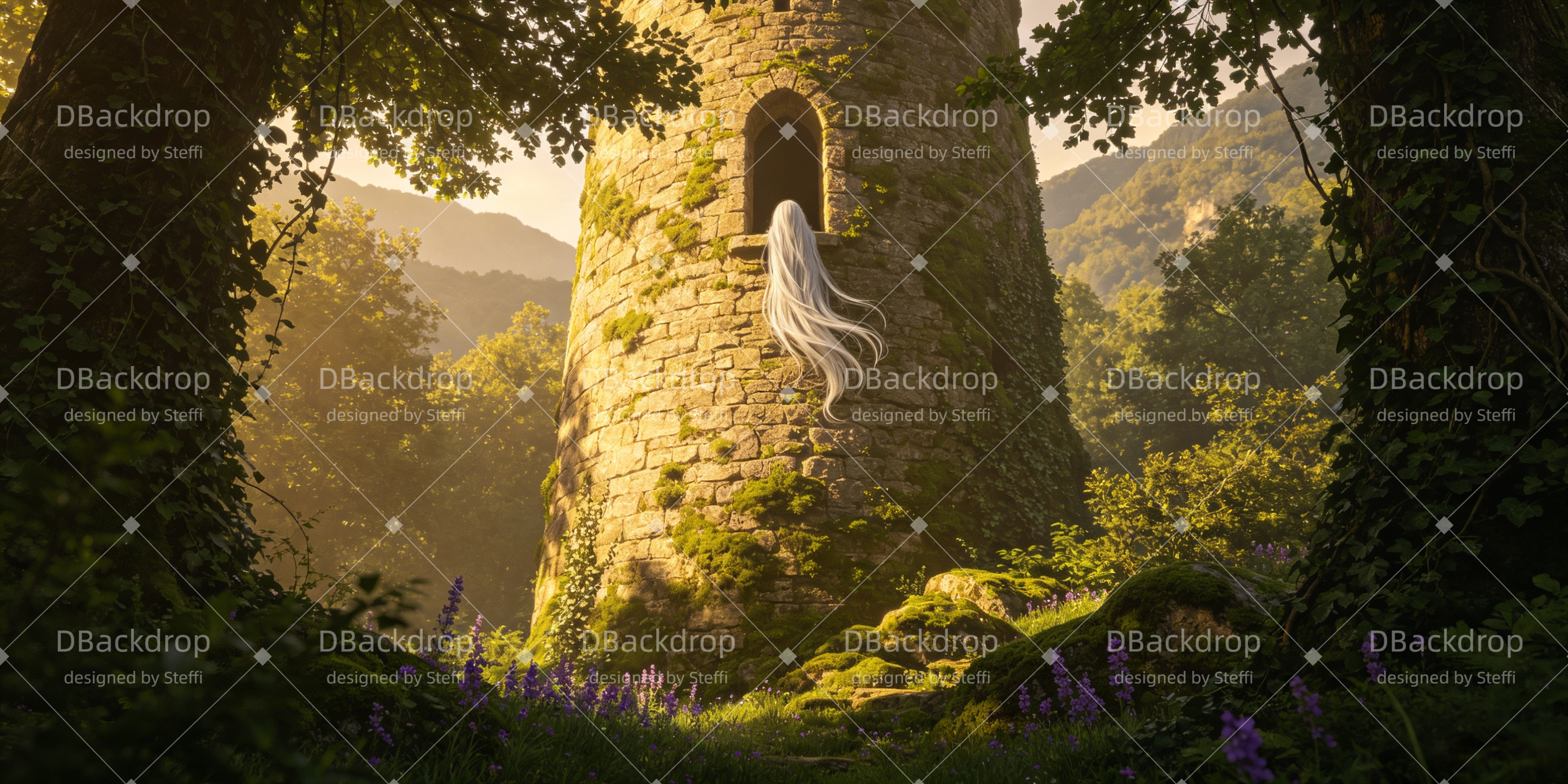 Theaterhintergrund Rapunzels Waldturm für Theaterstück CSH66-T42