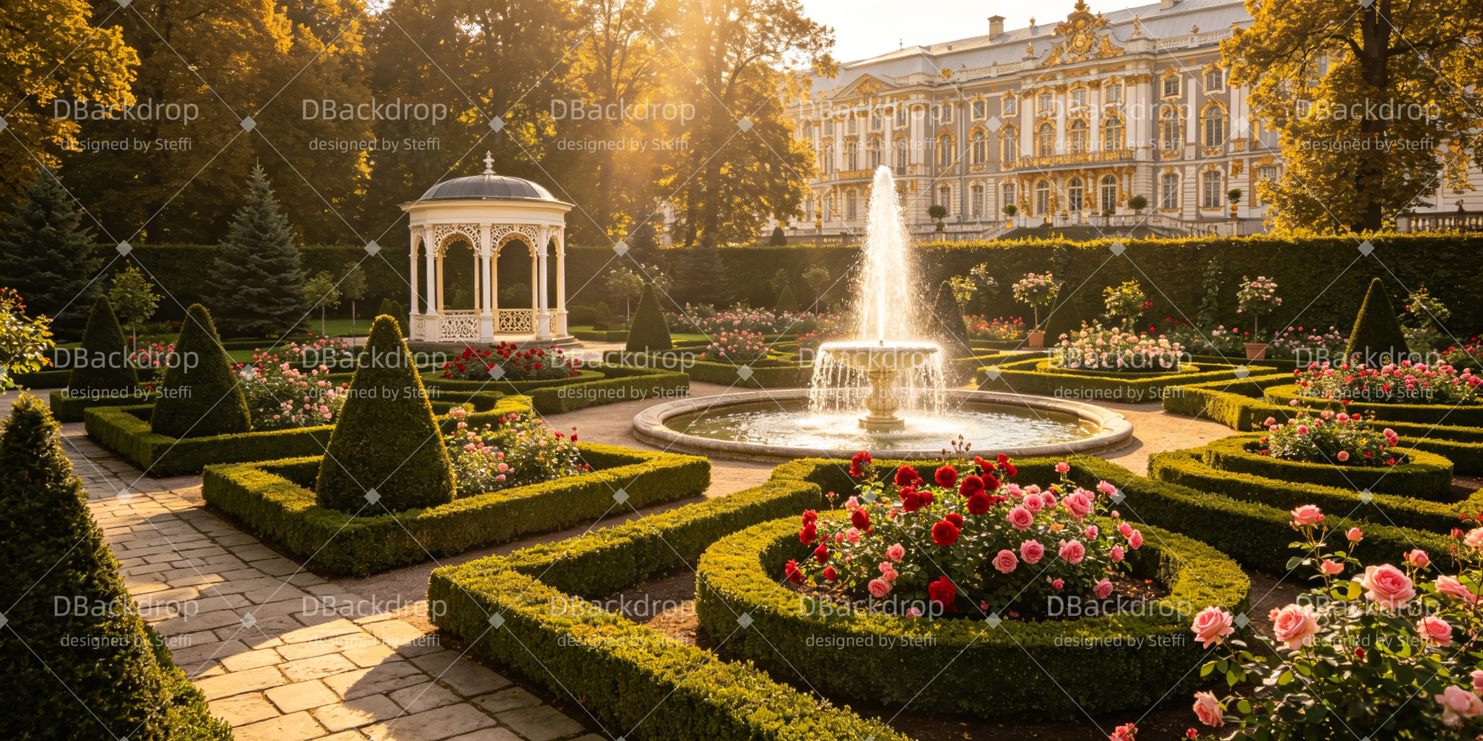 Bühnenhintergrund Königlicher Gartenbrunnen Theaterkulisse CSH66-T45