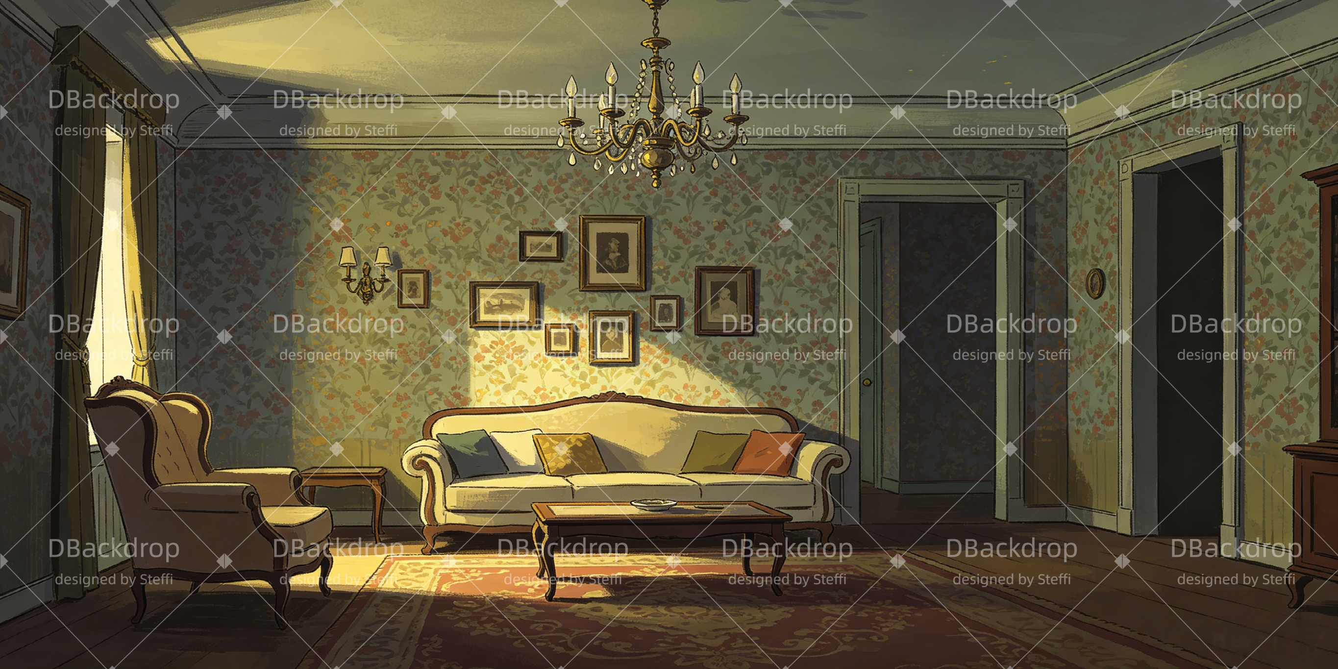 Theaterhintergrund Vintage Wohnzimmer Kulisse für Bühne CSH66-T5