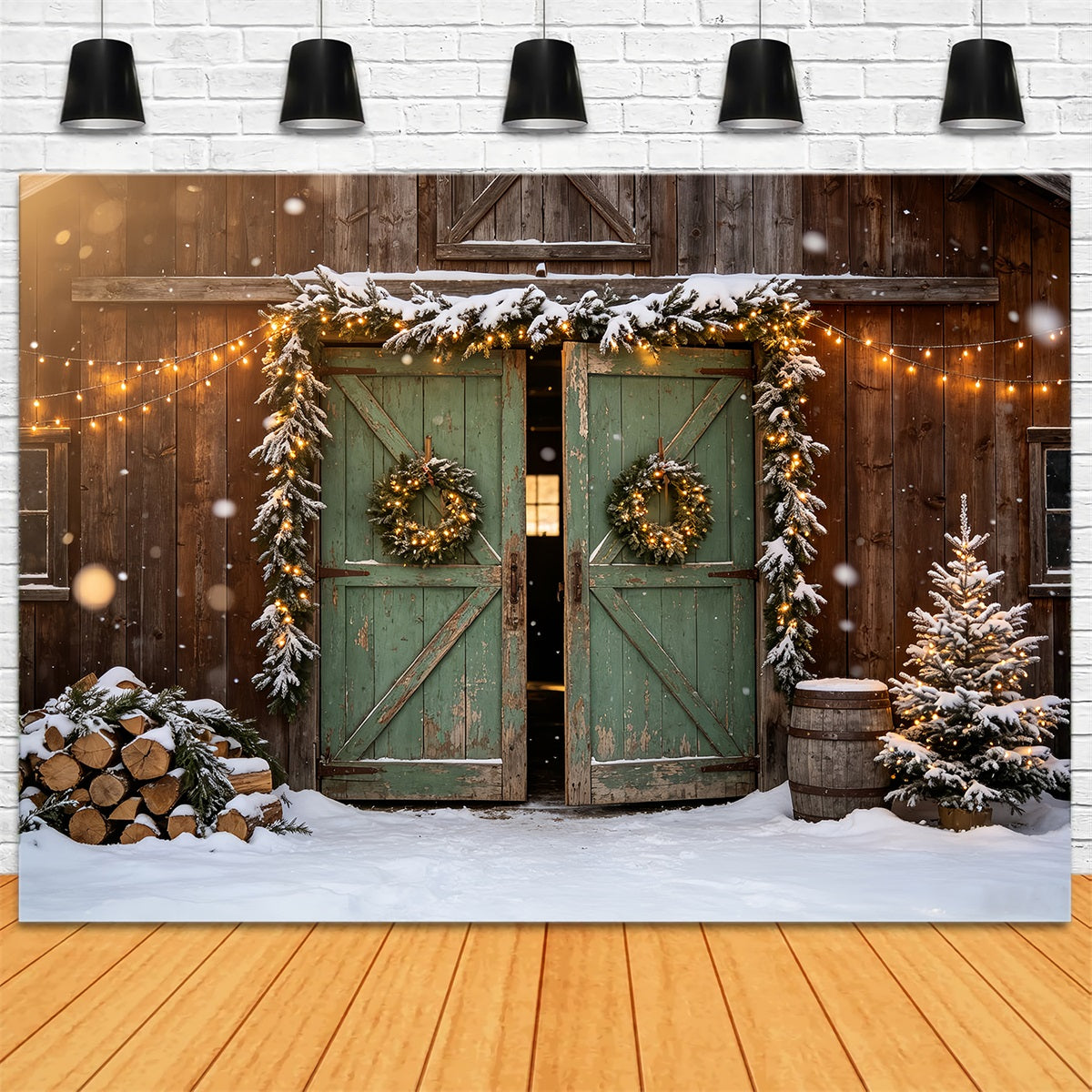 Rustikale Weihnachtskulissen Holzscheunentür-Dekoration Weihnachts-Fotohintergründe CSH68-100