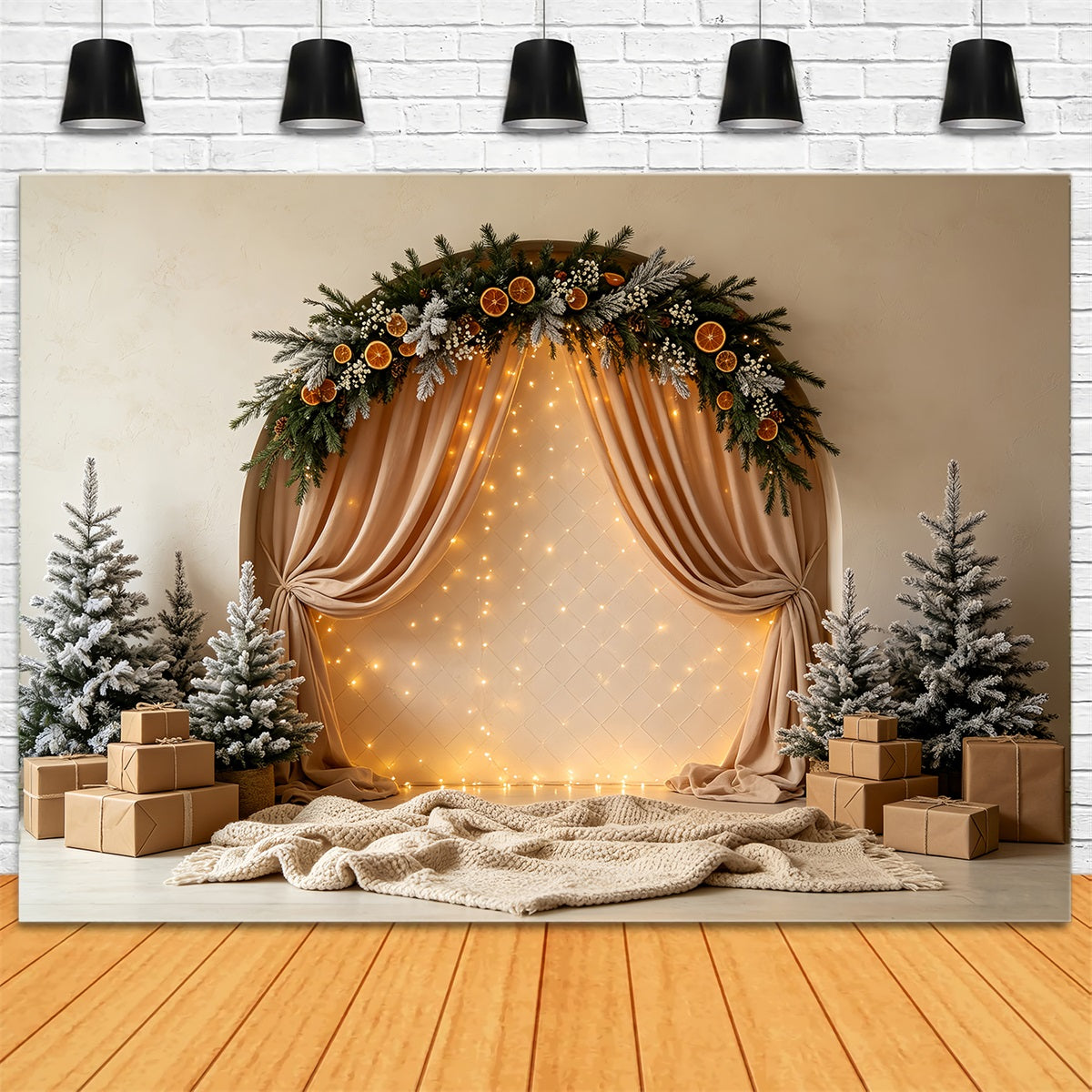 Weihnachtsbeleuchtung-Hintergrund Frostiger Bogengirlandenvorhang Weihnachtshintergrund CSH68-56