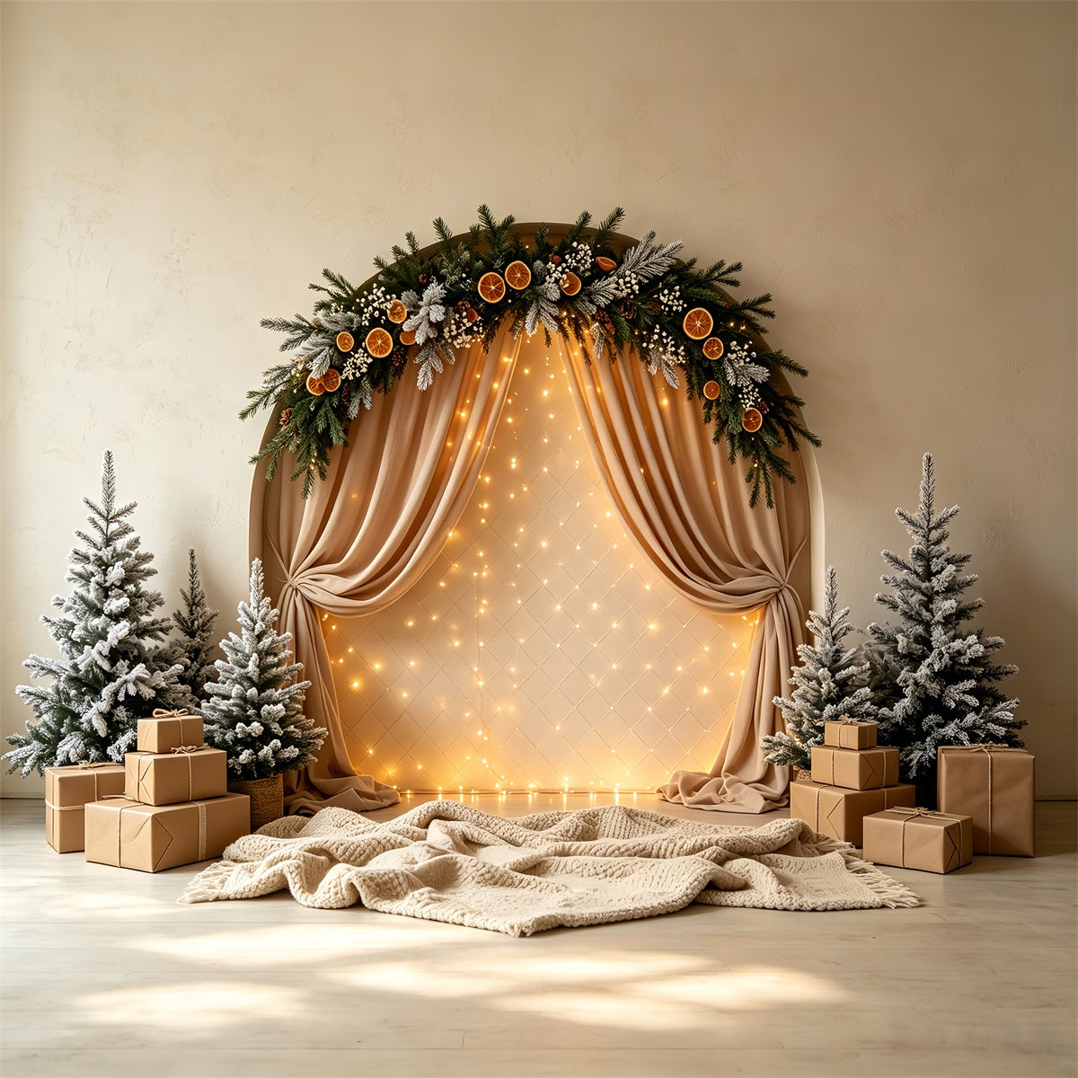Weihnachtsbeleuchtung-Hintergrund Frostiger Bogengirlandenvorhang Weihnachtshintergrund CSH68-56