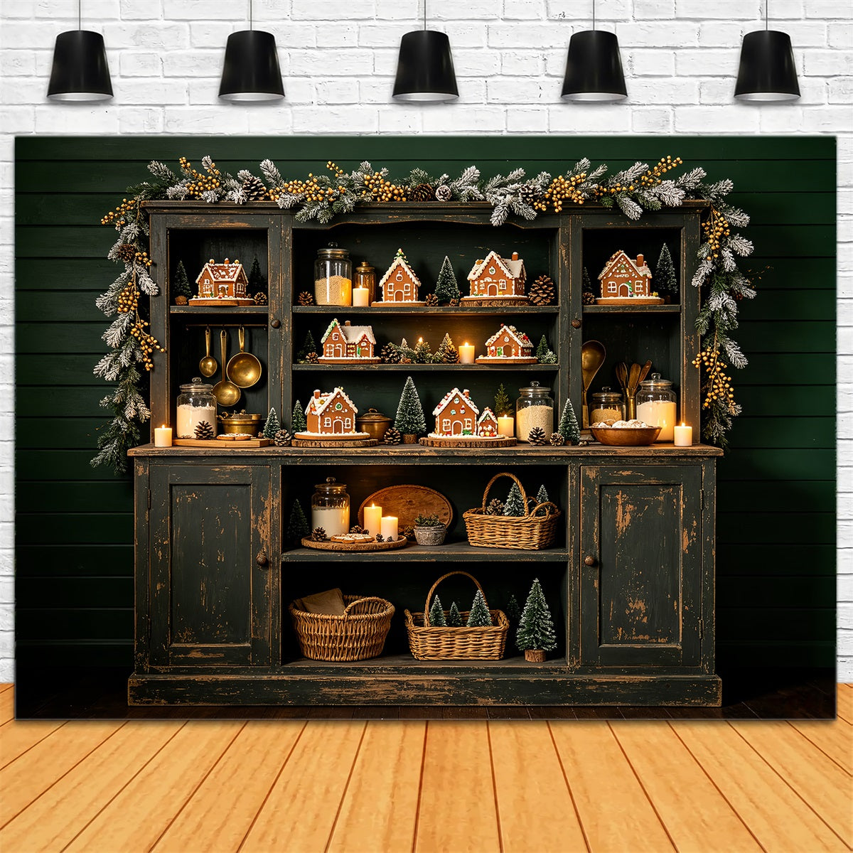 Weihnachtsküchen-Hintergrund Lebkuchen-Regaldorf Weihnachts-Fotografie-Hintergrund CSH68-57