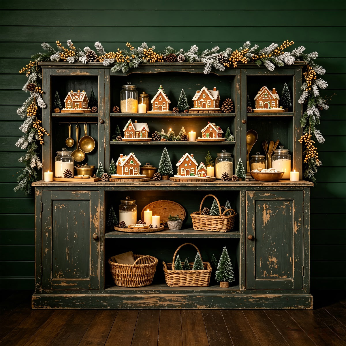 Weihnachtsküchen-Hintergrund Lebkuchen-Regaldorf Weihnachts-Fotografie-Hintergrund CSH68-57
