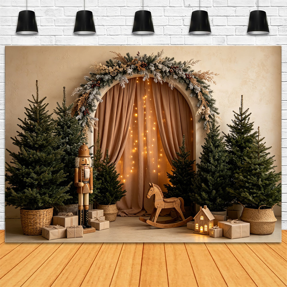 Weihnachtsbaum-Hintergrund Waldbogen-Nussknacker Professionelle Weihnachtskulissen CSH68-58