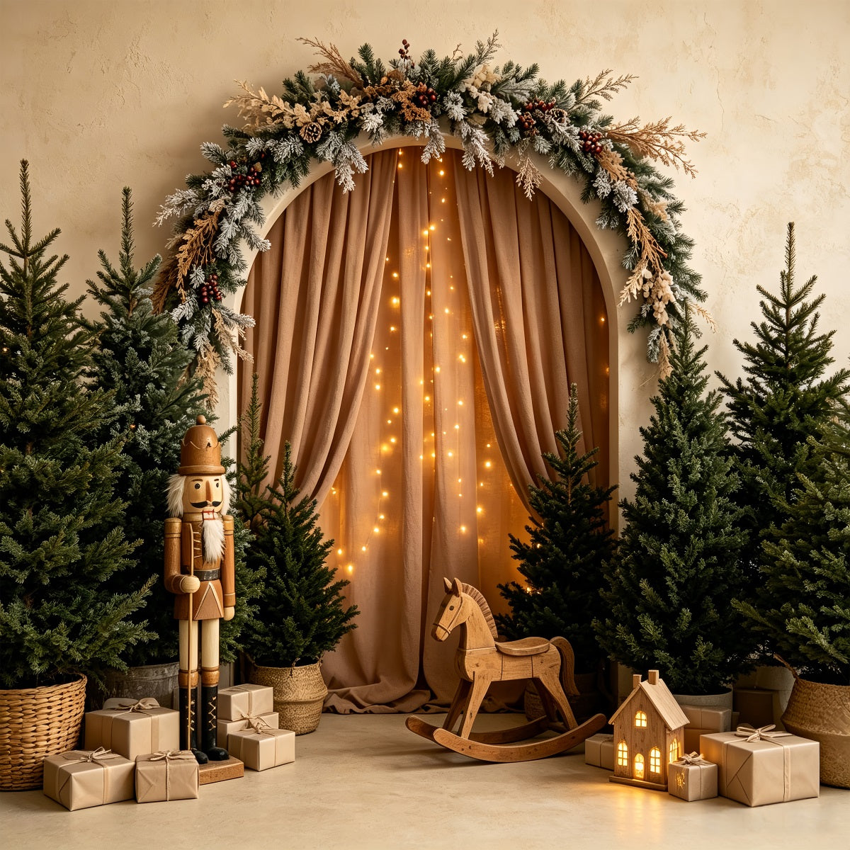 Weihnachtsbaum-Hintergrund Waldbogen-Nussknacker Professionelle Weihnachtskulissen CSH68-58