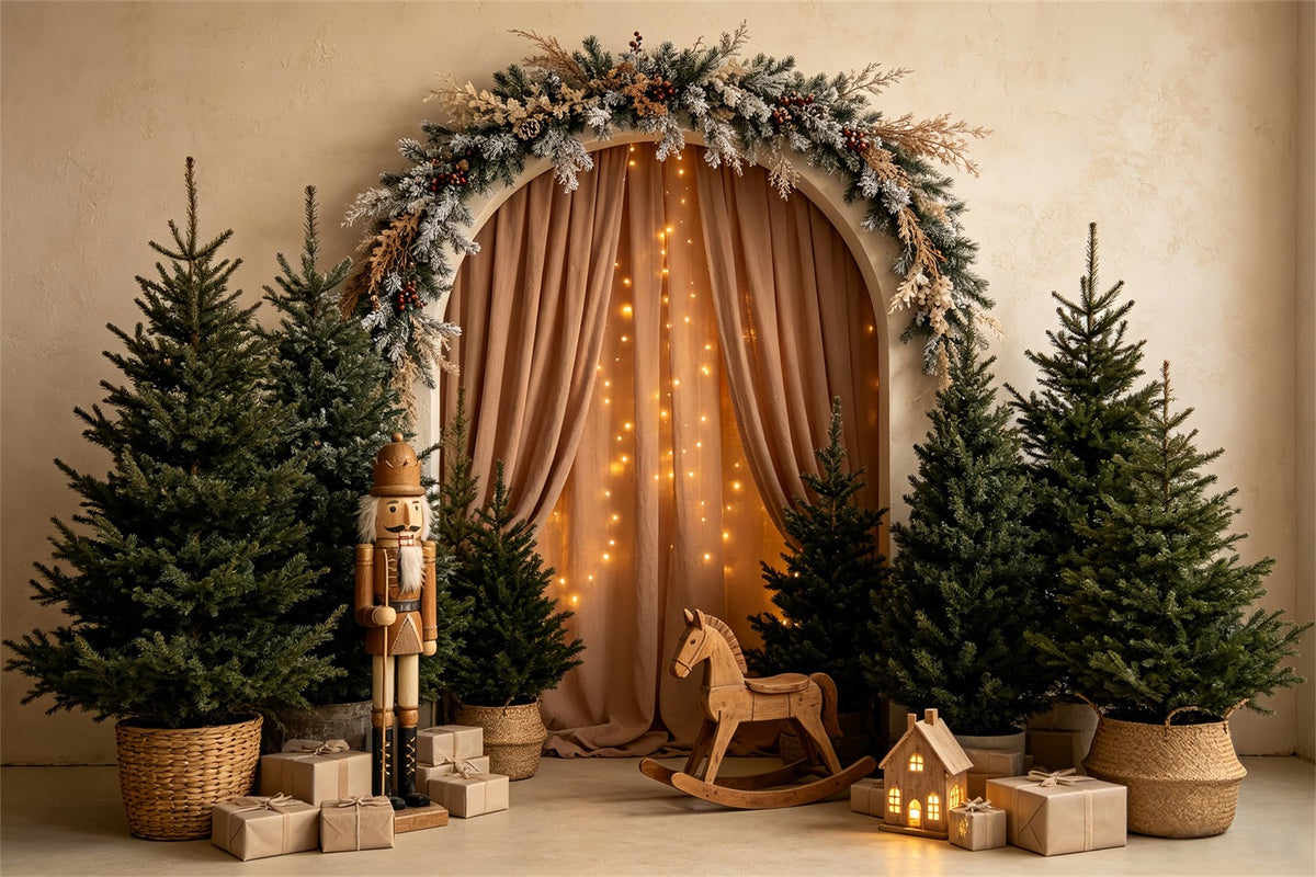 Weihnachtsbaum-Hintergrund Waldbogen-Nussknacker Professionelle Weihnachtskulissen CSH68-58
