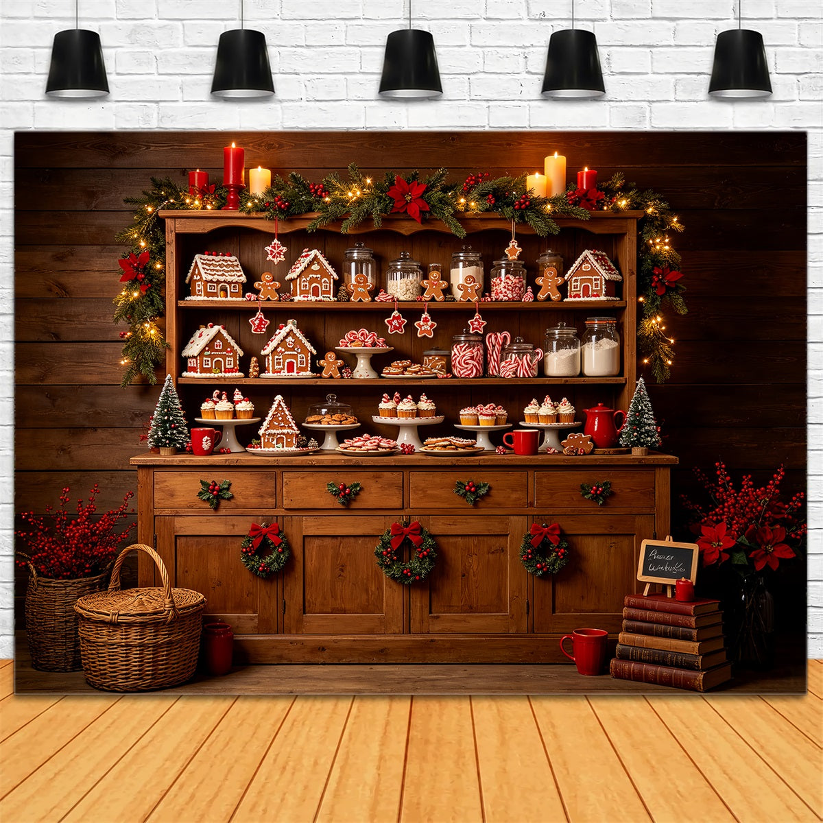 Weihnachtsbäckerei-Hintergrund Lebkuchen-Süßigkeitenschrank Weihnachts-Fotografie-Hintergründe CSH68-59