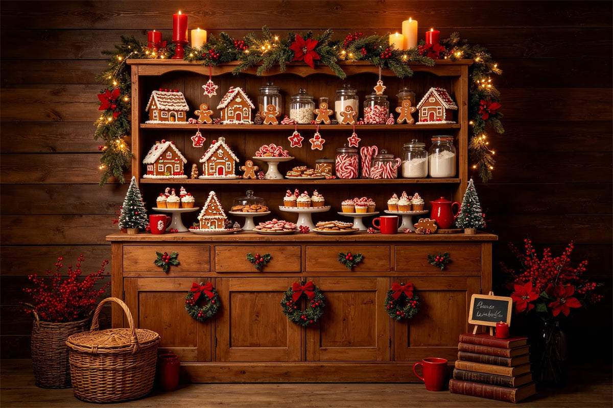 Weihnachtsbäckerei-Hintergrund Lebkuchen-Süßigkeitenschrank Weihnachts-Fotografie-Hintergründe CSH68-59