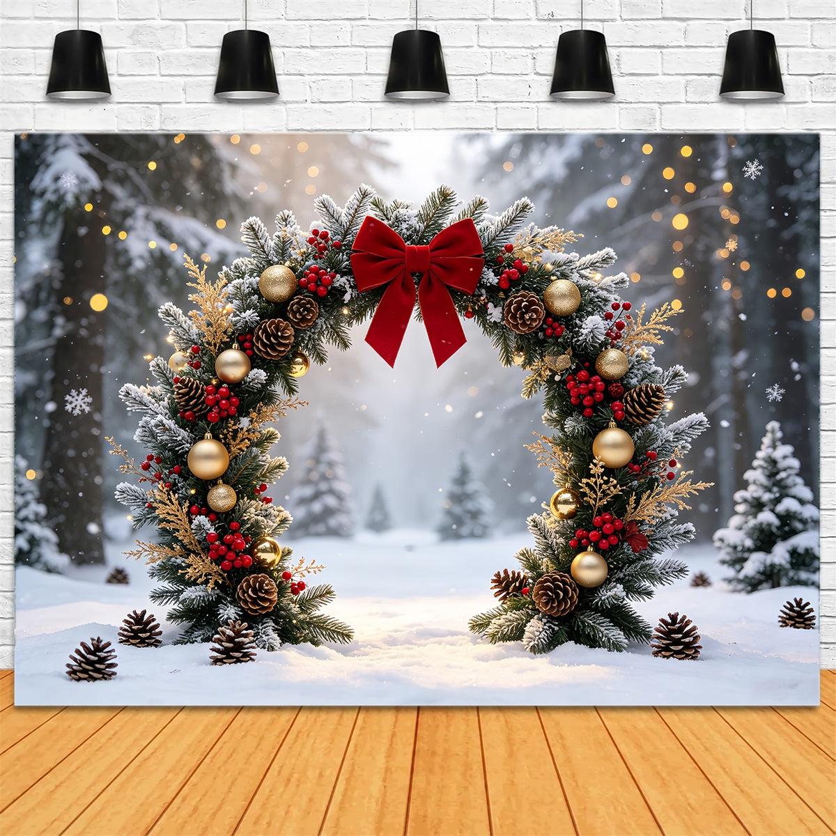 Weihnachtskranz-Hintergrund Schneebedeckter Waldgirlandenbogen Weihnachts-Fotohintergründe CSH68-63