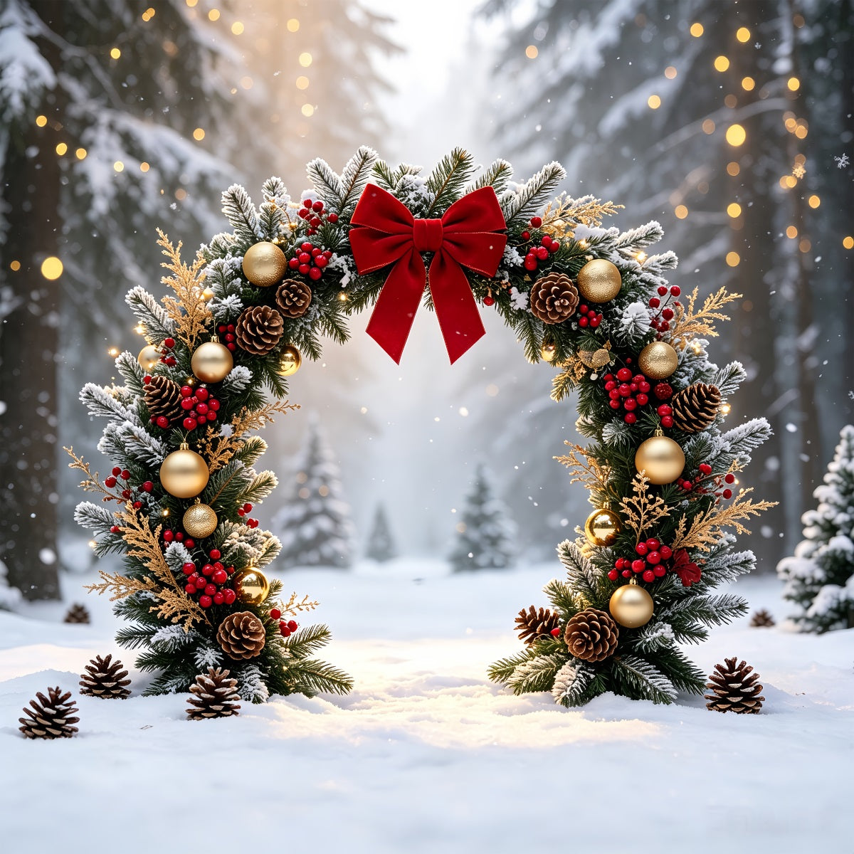 Weihnachtskranz-Hintergrund Schneebedeckter Waldgirlandenbogen Weihnachts-Fotohintergründe CSH68-63