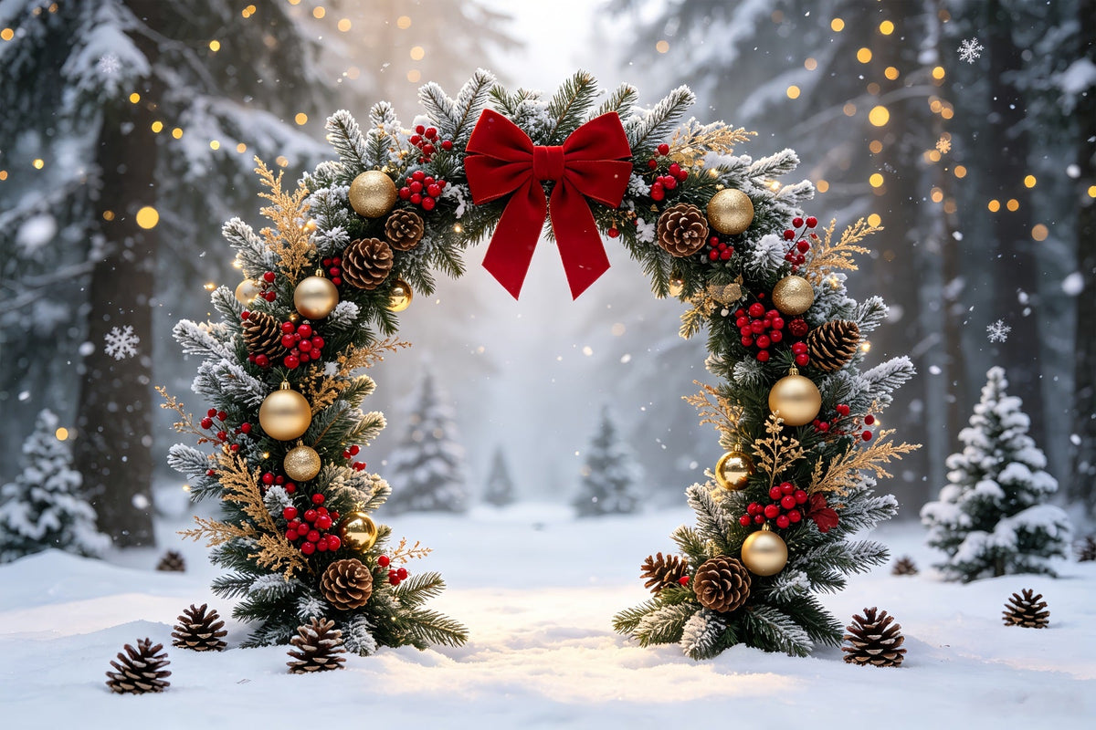 Weihnachtskranz-Hintergrund Schneebedeckter Waldgirlandenbogen Weihnachts-Fotohintergründe CSH68-63