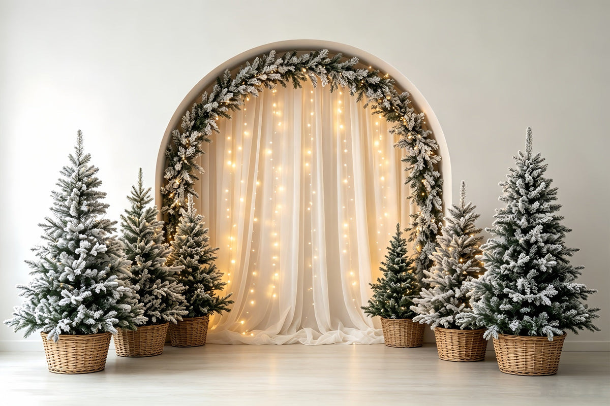 Boho-Weihnachtskulisse Bereifte Kiefernbögen Weihnachtshintergrund Für Fotografie CSH68-66