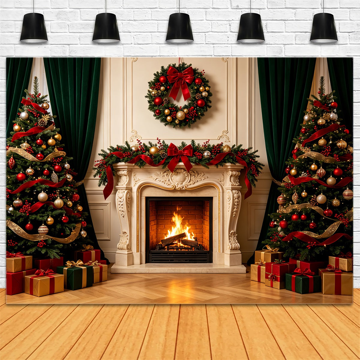 Weihnachtskamin-Hintergrund Eleganter Wandkamin Weihnachts-Fotografie-Hintergründe CSH68-67