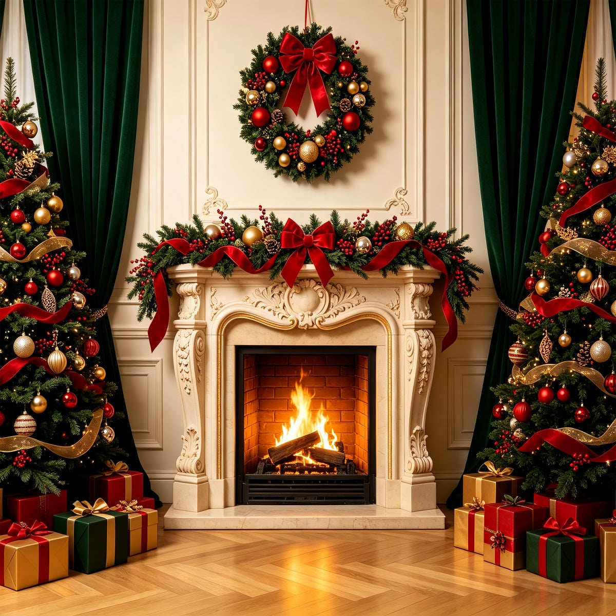 Weihnachtskamin-Hintergrund Eleganter Wandkamin Weihnachts-Fotografie-Hintergründe CSH68-67