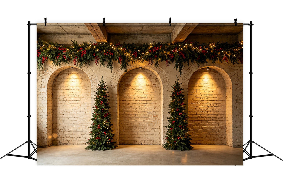 Weihnachtswand-Hintergrund Ziegelbogen-Girlandenbäume Weihnachts-Fotohintergründe CSH68-68