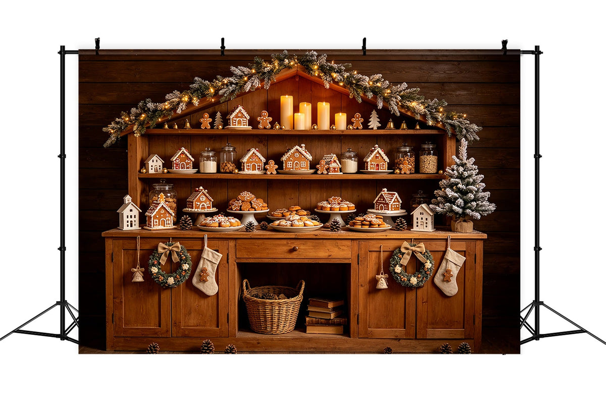 Weihnachtsbäckerei-Hintergrund Lebkuchenhaus-Regal Weihnachts-Fotohintergründe CSH68-69