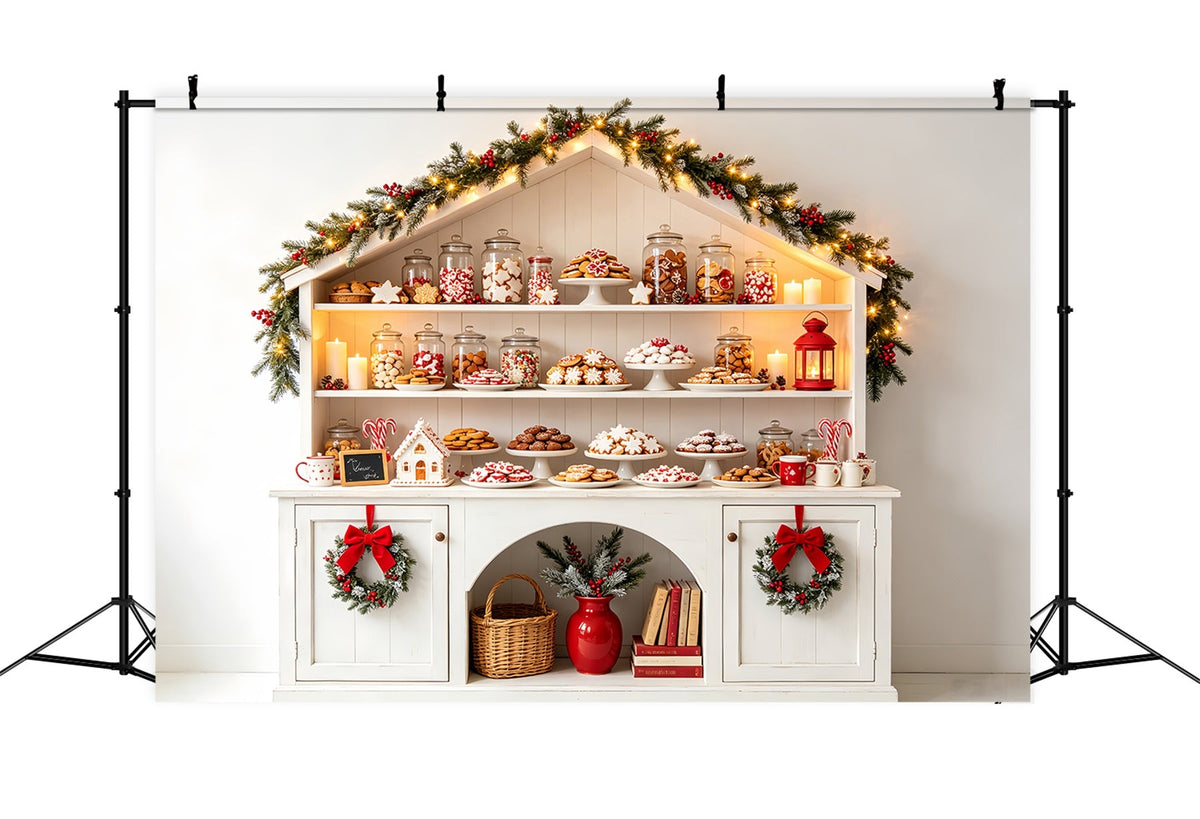 Weihnachtsbäckerei-Hintergrund Regal Für Weißes Bonbon-Cottage Weihnachtsstudio-Hintergrund CSH68-70