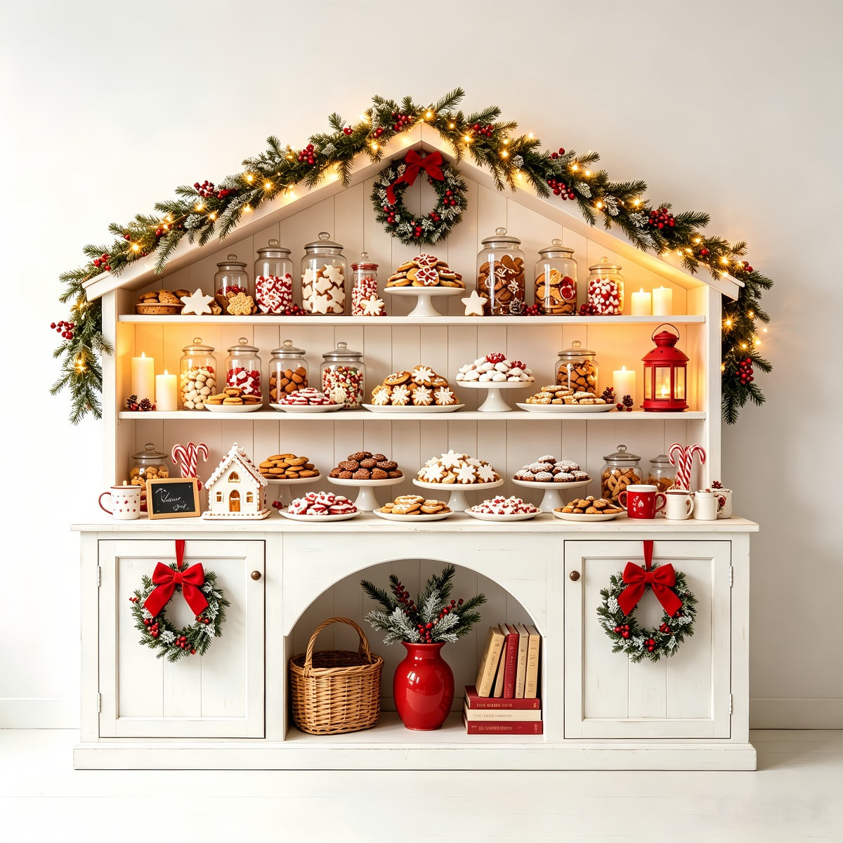 Weihnachtsbäckerei-Hintergrund Regal Für Weißes Bonbon-Cottage Weihnachtsstudio-Hintergrund CSH68-70