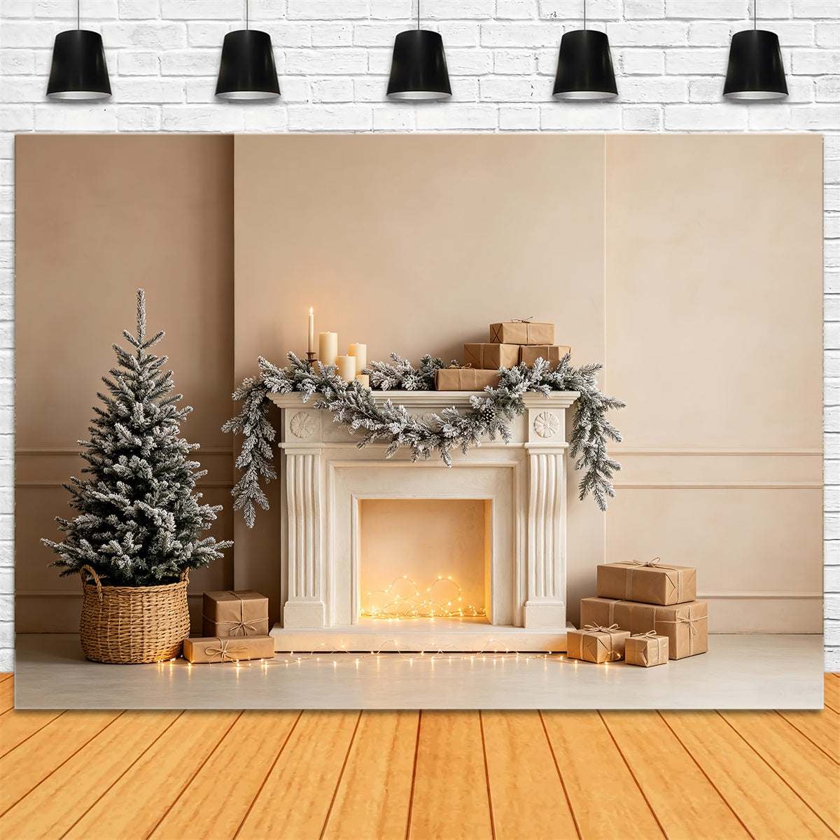 Weiße Weihnachtskulisse Schneebedeckter Kamingirlande Weihnachtskulisse Für Den Innenbereich CSH68-72