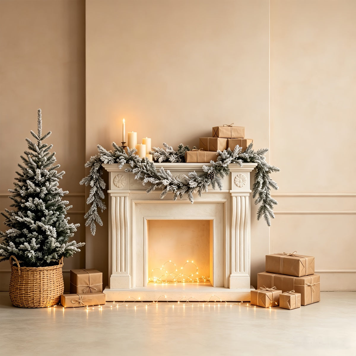Weiße Weihnachtskulisse Schneebedeckter Kamingirlande Weihnachtskulisse Für Den Innenbereich CSH68-72