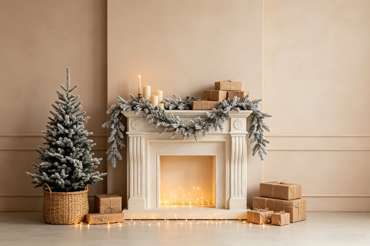 Weiße Weihnachtskulisse Schneebedeckter Kamingirlande Weihnachtskulisse Für Den Innenbereich CSH68-72