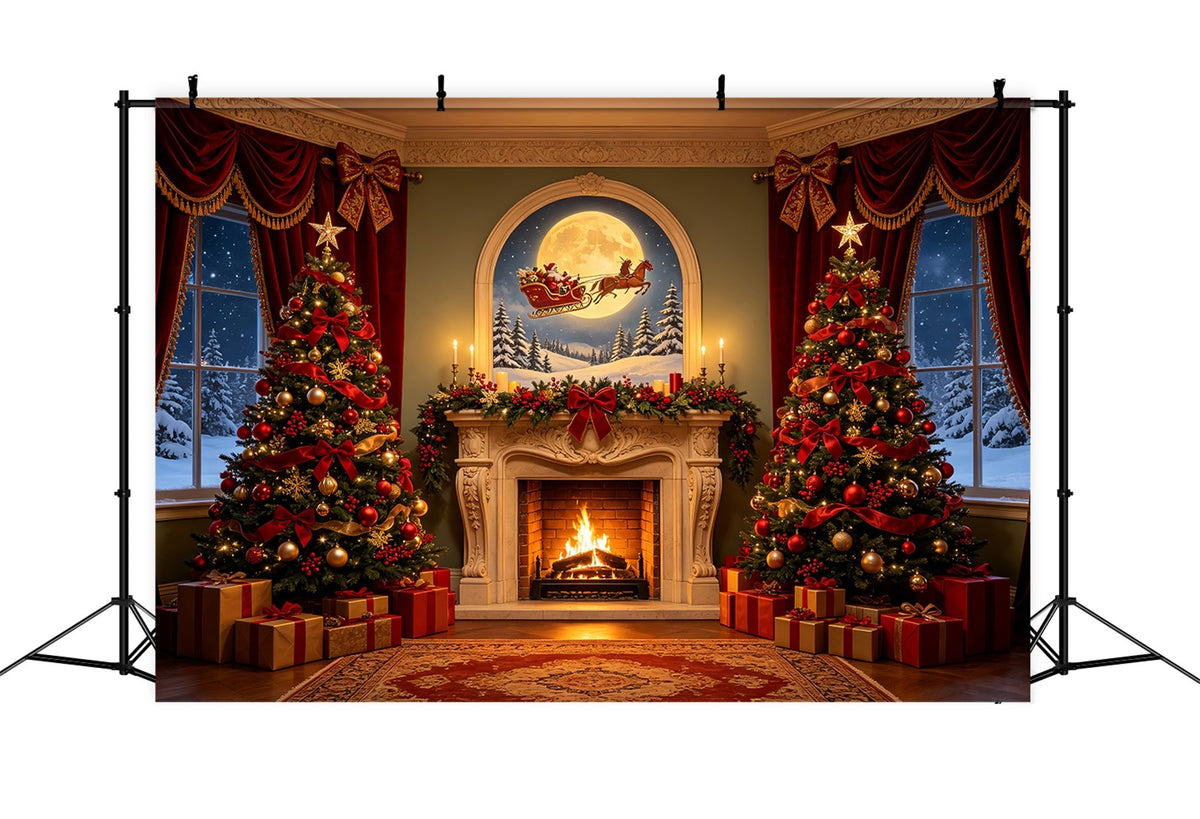 Viktorianische Weihnachtskulisse Mondbeschienene Kamine Bäume Weihnachtsfotohintergrund CSH68-74