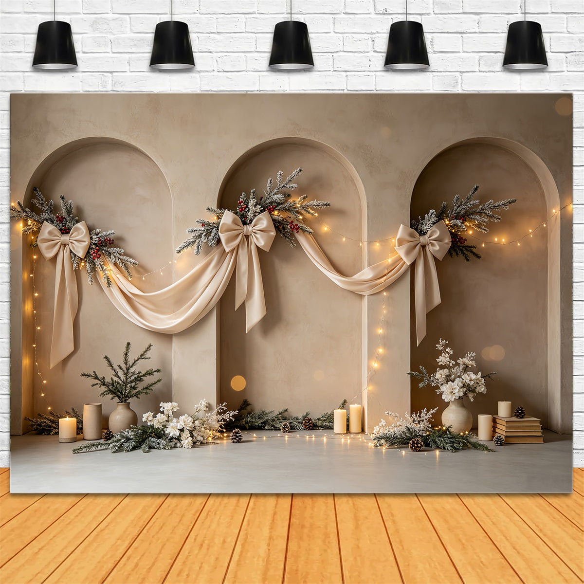 Boho-Weihnachtskulisse Elegante Bogenschleifen-Dekoration Weihnachts-Fotohintergründe CSH68-75