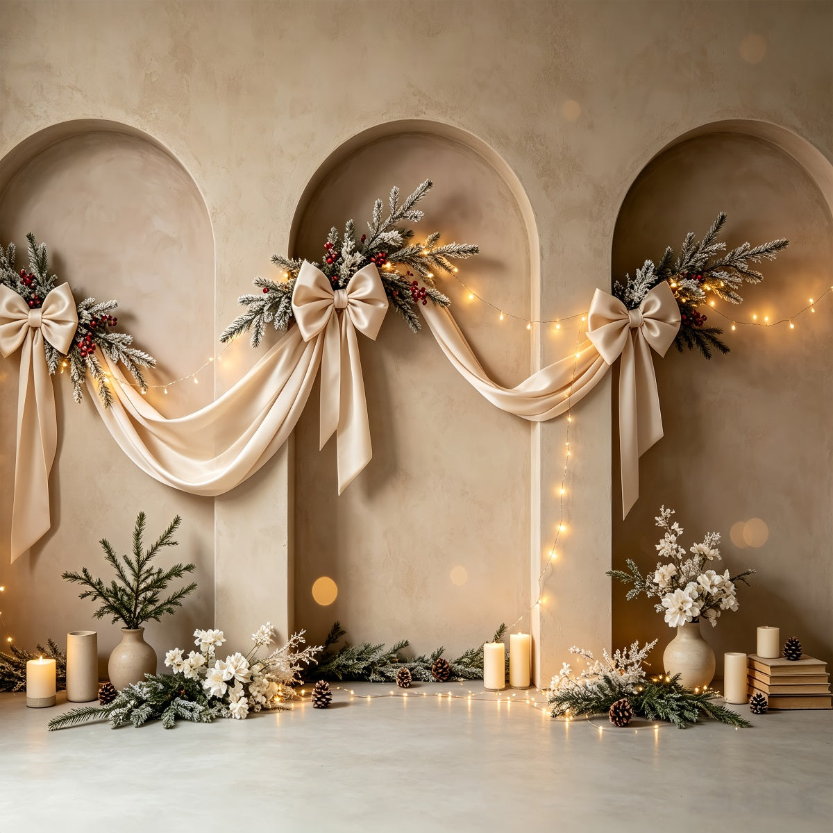 Boho-Weihnachtskulisse Elegante Bogenschleifen-Dekoration Weihnachts-Fotohintergründe CSH68-75
