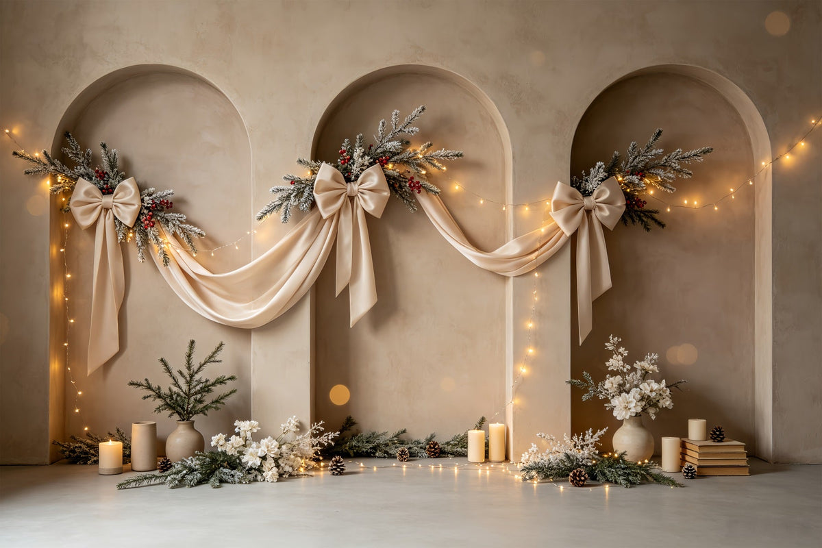 Boho-Weihnachtskulisse Elegante Bogenschleifen-Dekoration Weihnachts-Fotohintergründe CSH68-75