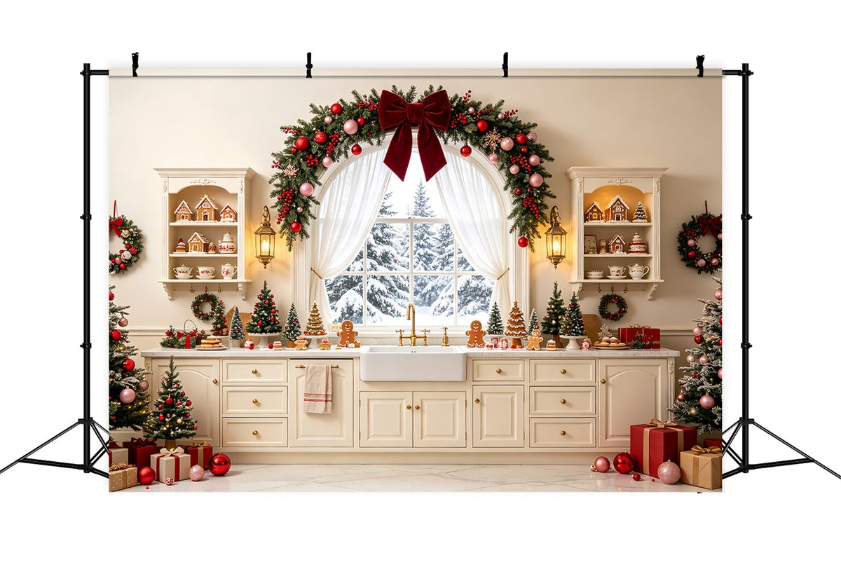Weihnachtsküchen-Hintergrund Schneebedeckter Kamingirlande Weihnachts-Studiohintergründe CSH68-76