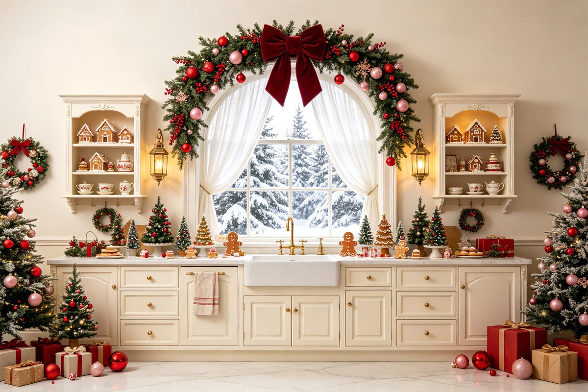 Weihnachtsküchen-Hintergrund Schneebedeckter Kamingirlande Weihnachts-Studiohintergründe CSH68-76