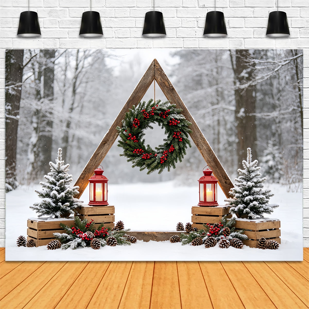 Weihnachtswald-Kulisse Rustikaler Waldbogenkranz Studio-Weihnachtskulissen CSH68-78